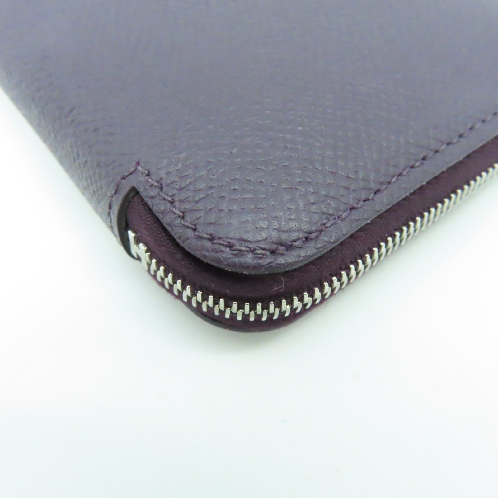 HERMES Veau Epsom皮革Silkin Wallet银扣钱包葡萄紫色