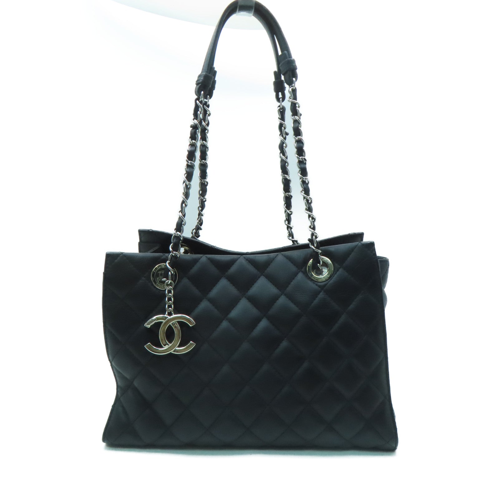 CHANEL 菱格牛皮皮革Shoulder Bag銀扣肩背袋黑色