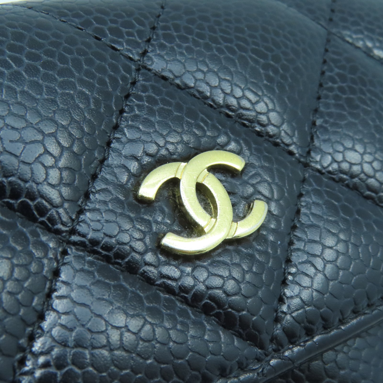 CHANEL 菱格牛皮皮革Long Wallet金扣長錢包黑色