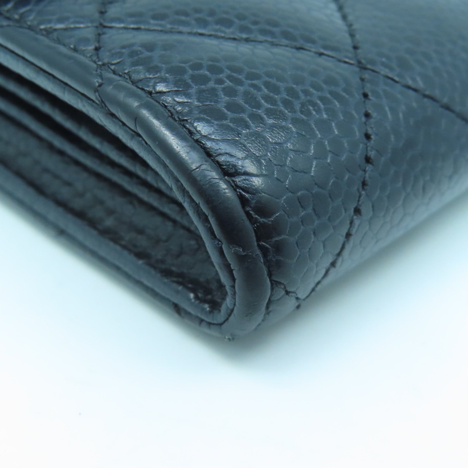 CHANEL 菱格牛皮皮革Long Wallet金扣長錢包黑色