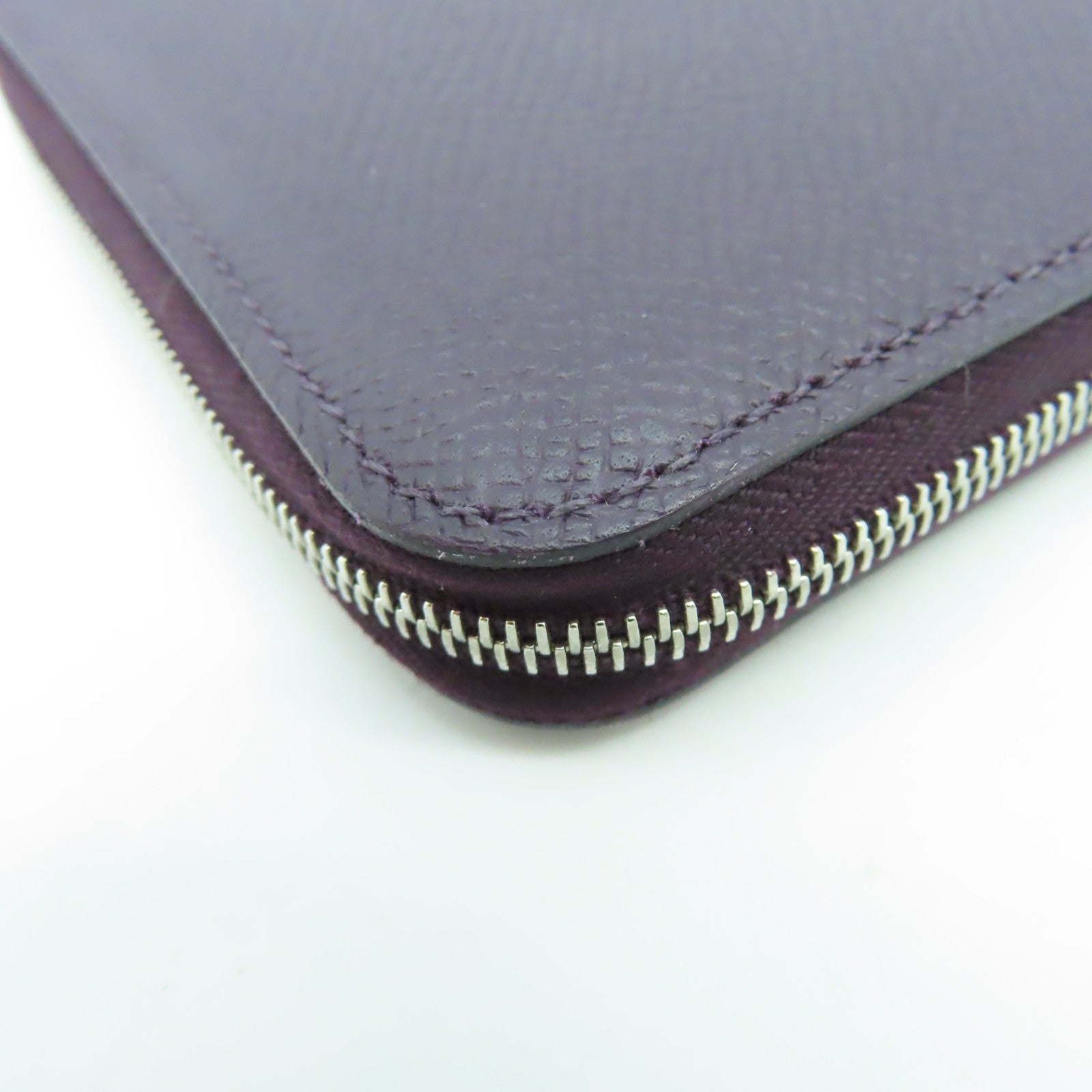 HERMES Veau Epsom皮革Silkin Wallet银扣钱包葡萄紫色