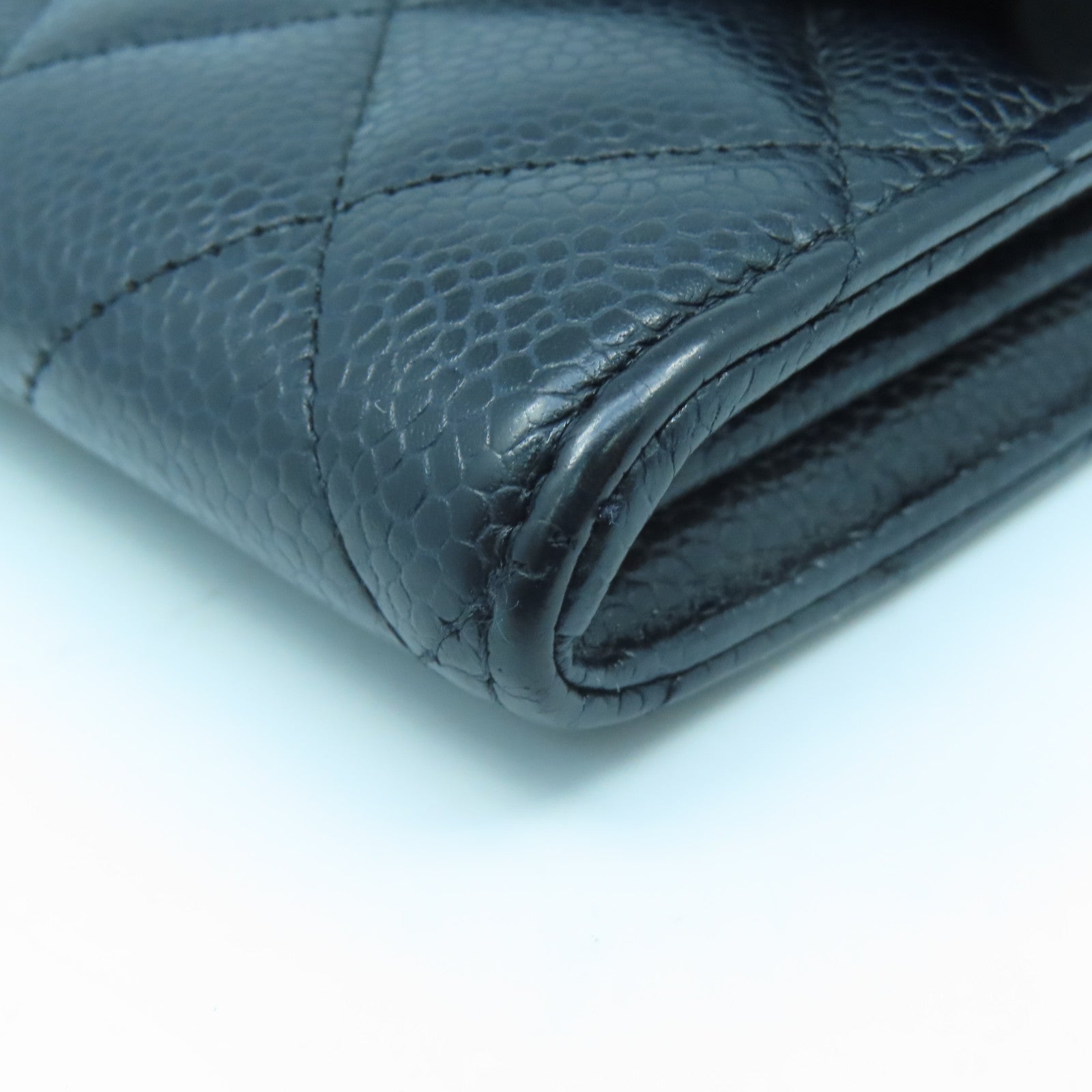 CHANEL 菱格牛皮皮革Long Wallet金扣長錢包黑色