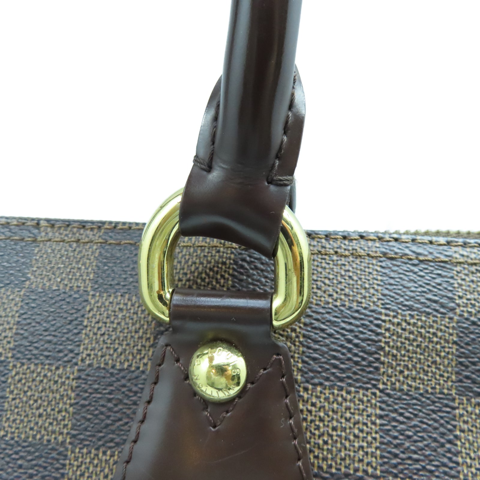 LOUIS VUITTON Damier Ebene Saleya MM金扣手挽袋棕色