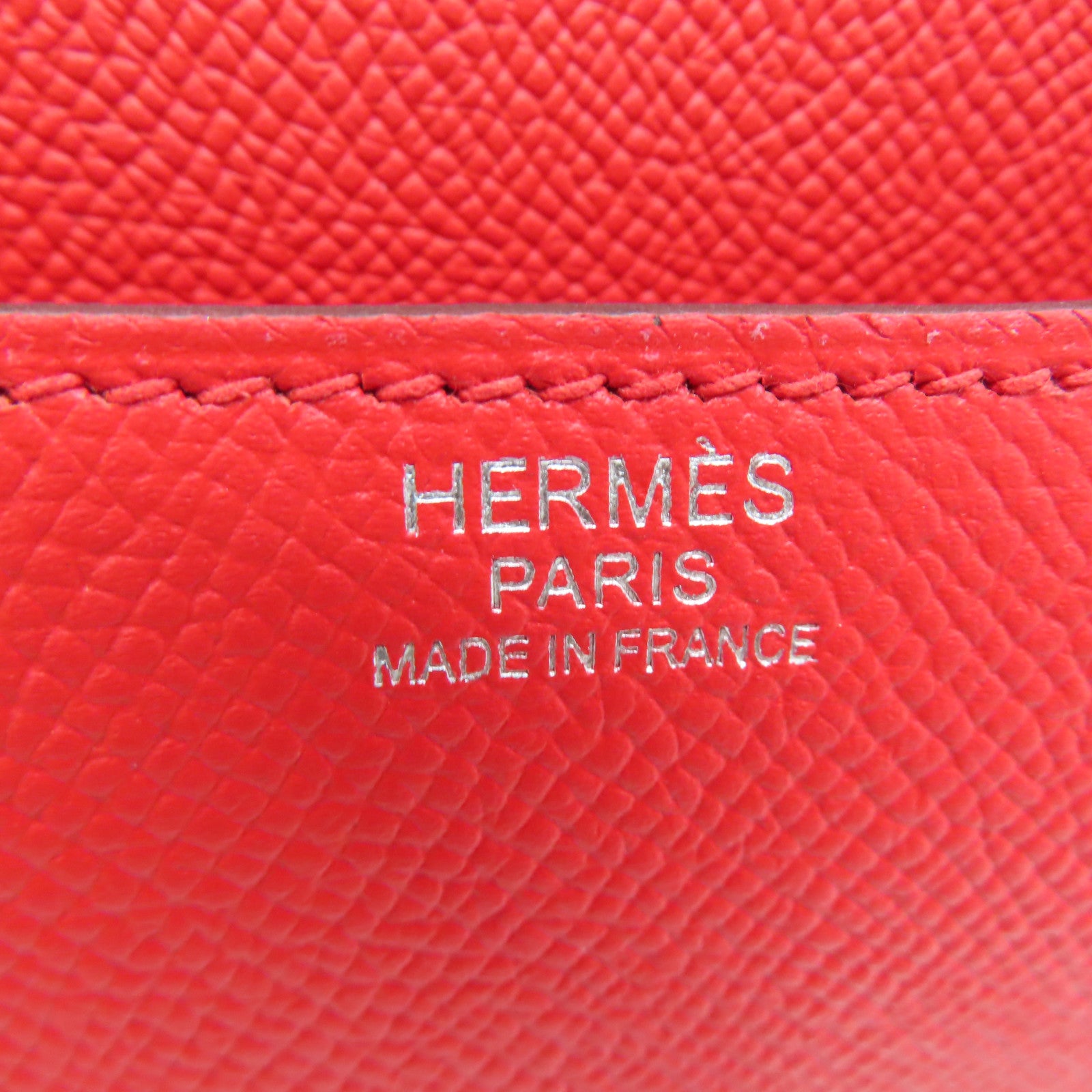 HERMES 【激减优惠】Epsom皮革Constance 24银扣/粉粉扣肩背袋Rouge de coeur/红色