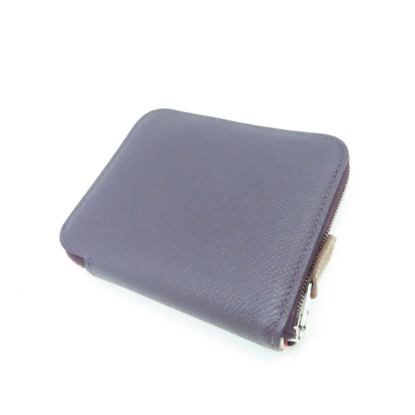 HERMES Veau Epsom皮革Silkin Wallet银扣钱包葡萄紫色