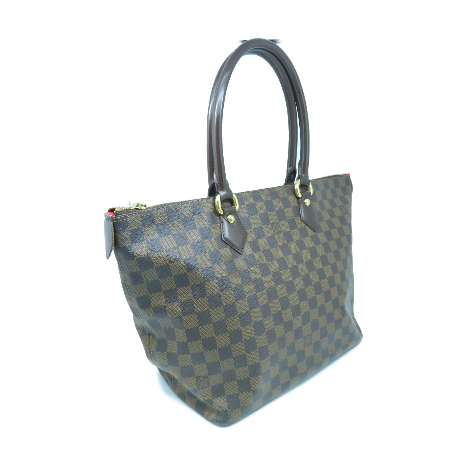 LOUIS VUITTON Damier Ebene Saleya MM金扣手挽袋棕色