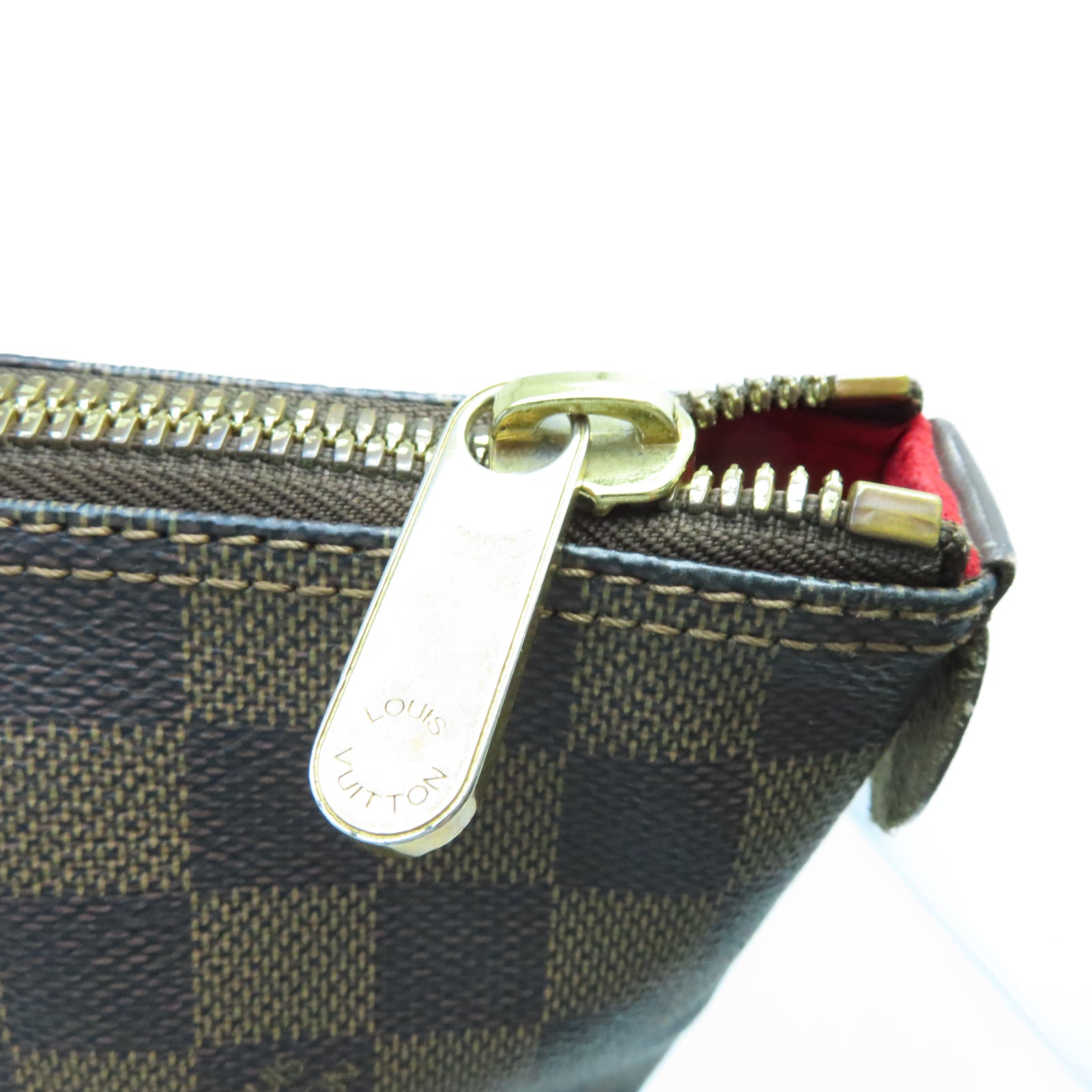 LOUIS VUITTON Damier Ebene Saleya MM金扣手挽袋棕色