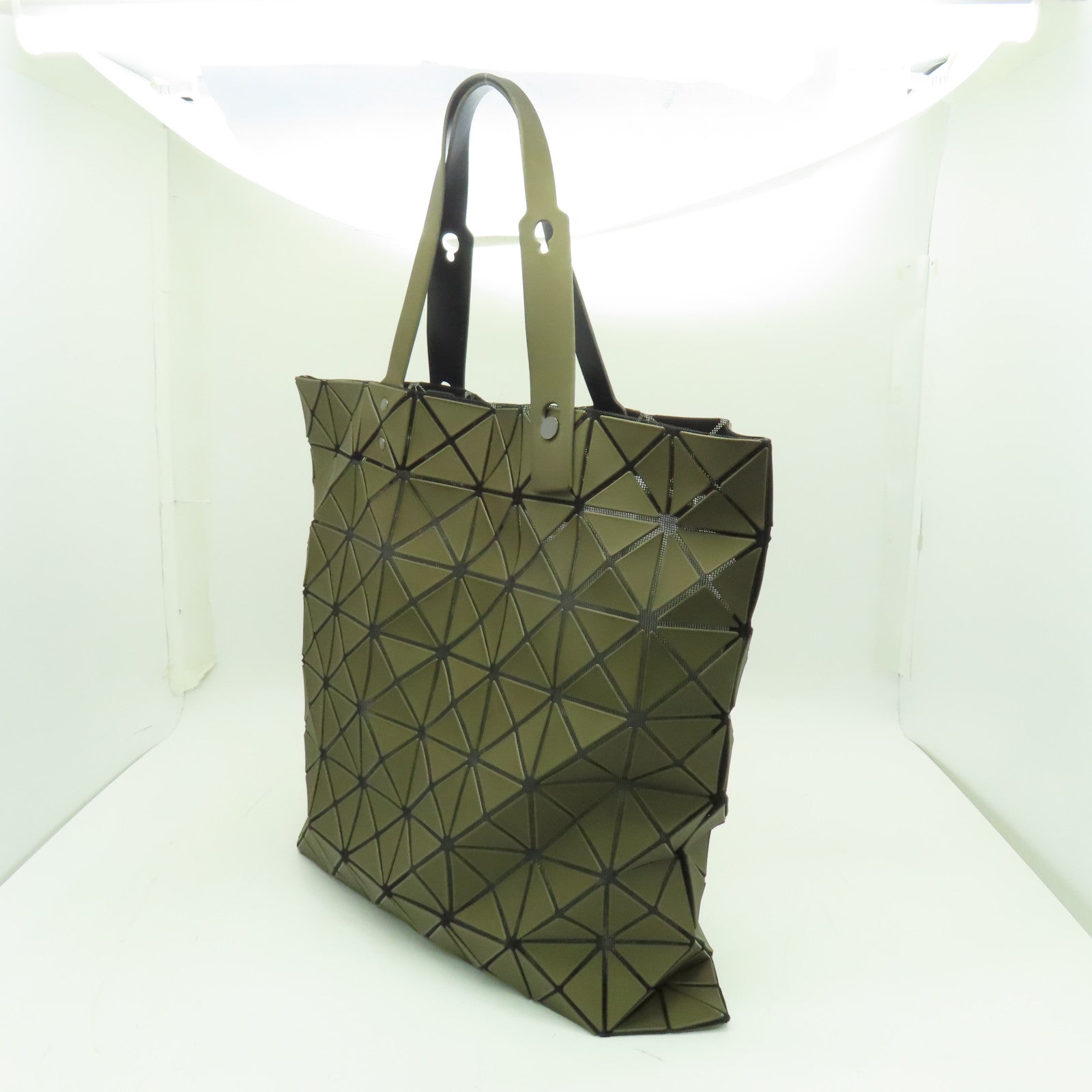 ISSEY MIYAKE PVC Tote Bag Silver Buckle Handle Bag Khaki