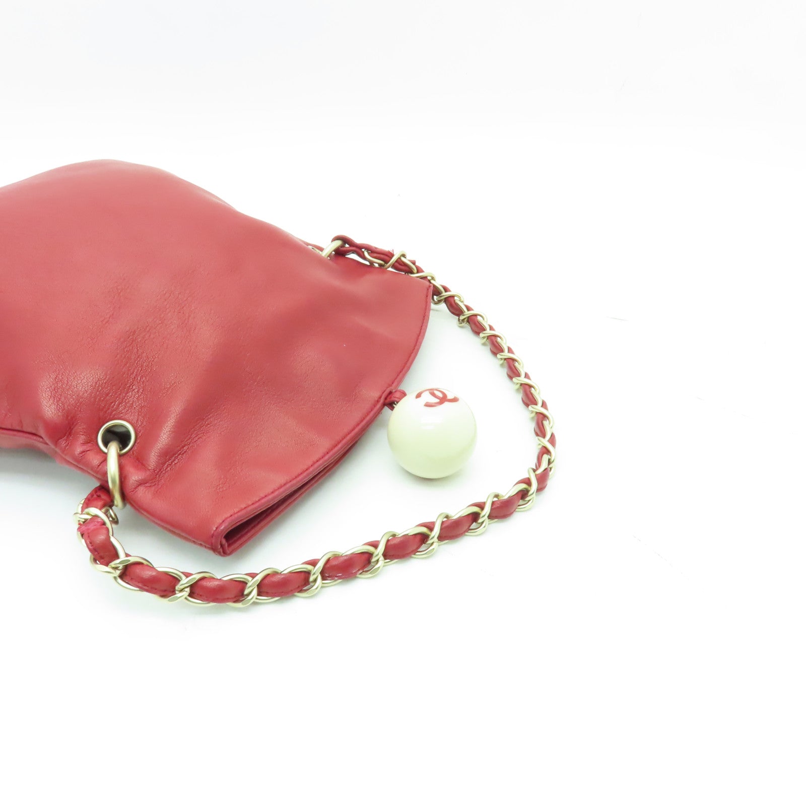 CHANEL 羊皮皮革Chain Shoulder Bag金扣鏈帶肩背袋紅色