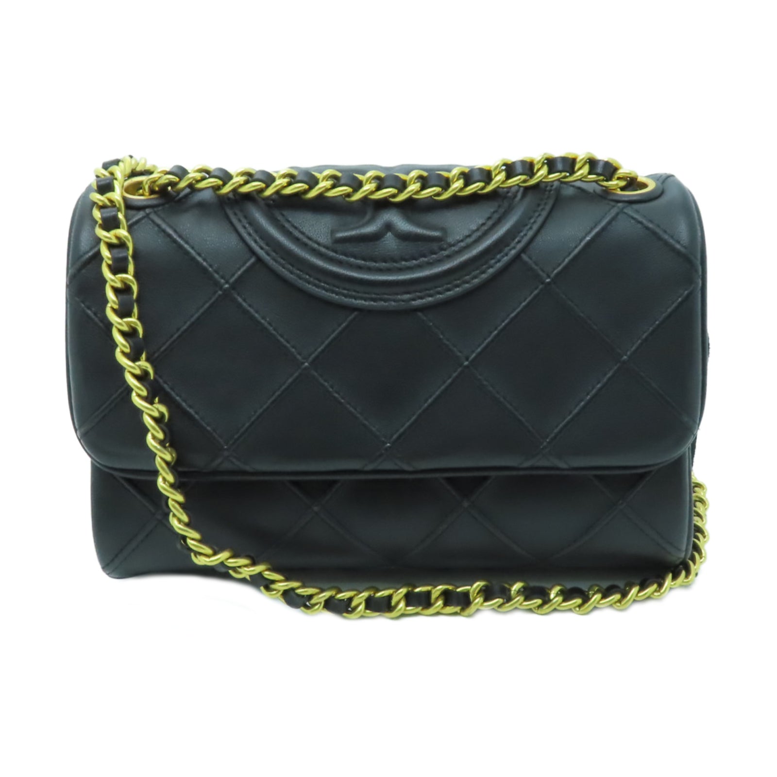 Tory Burch 牛皮皮革Chain Shoulder金扣鏈帶肩背袋黑色