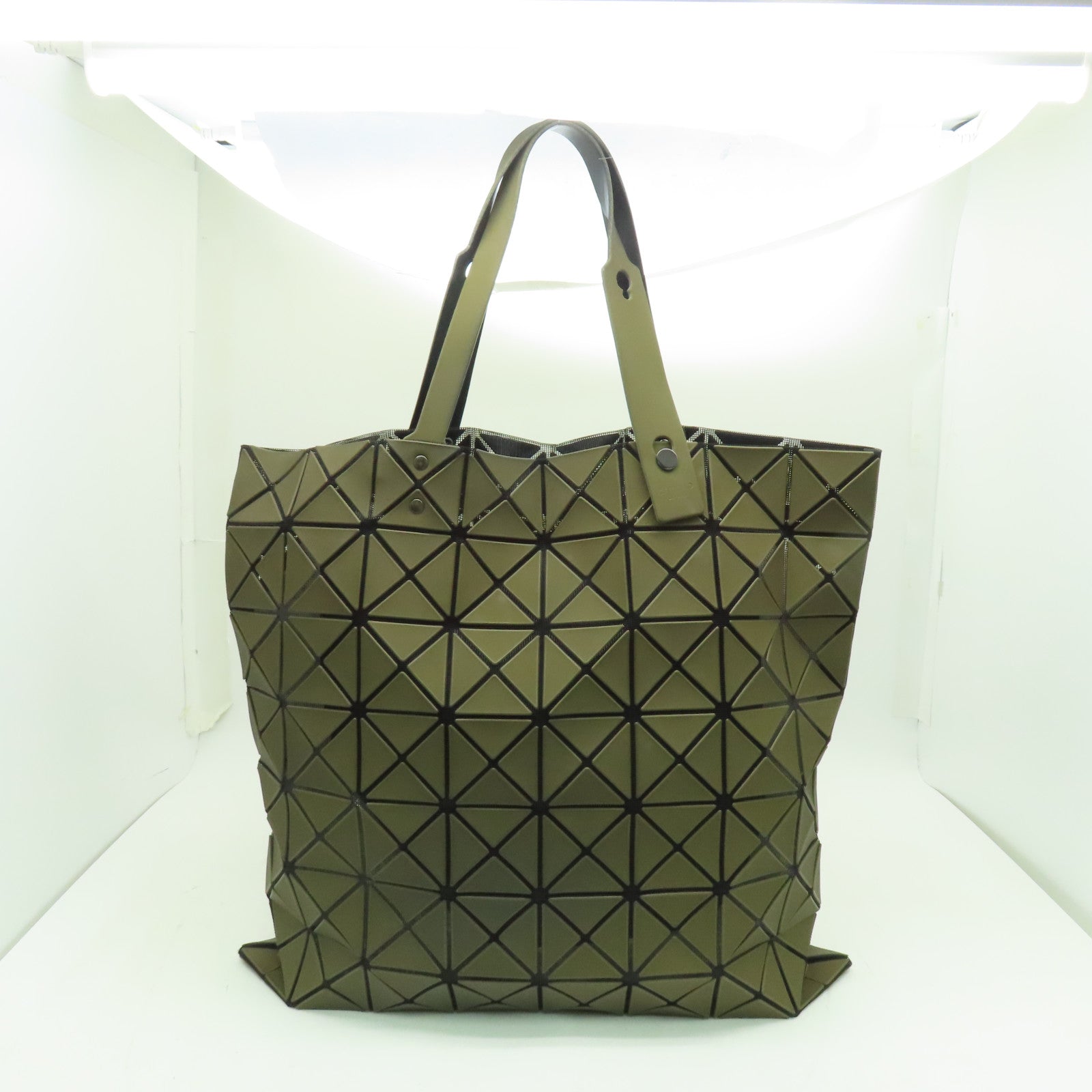 ISSEY MIYAKE PVC Tote Bag Silver Buckle Handle Bag Khaki