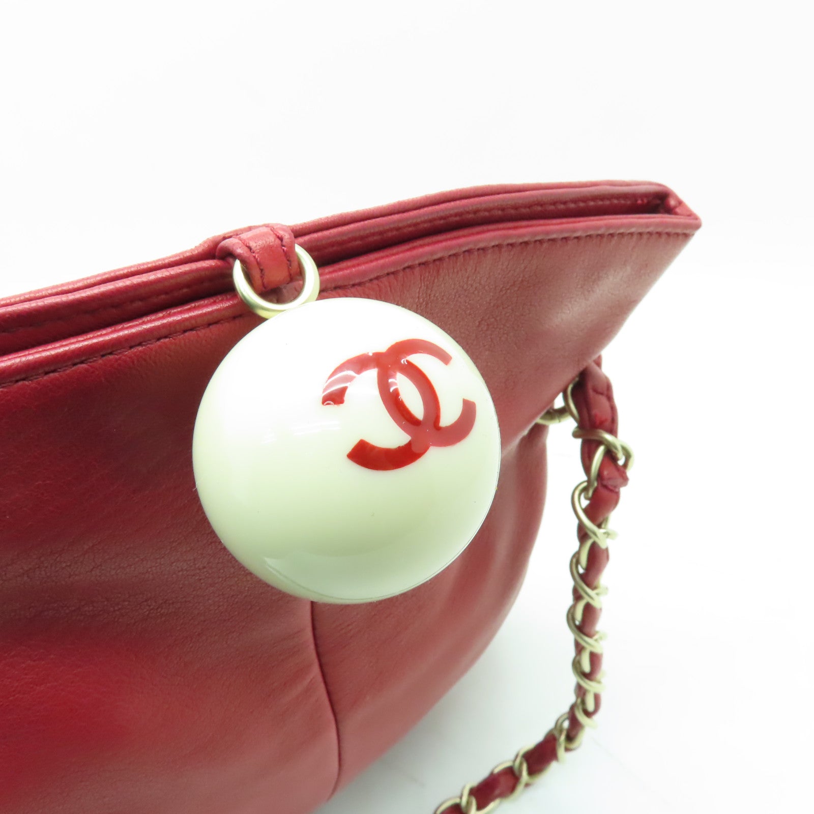 CHANEL 羊皮皮革Chain Shoulder Bag金扣鏈帶肩背袋紅色
