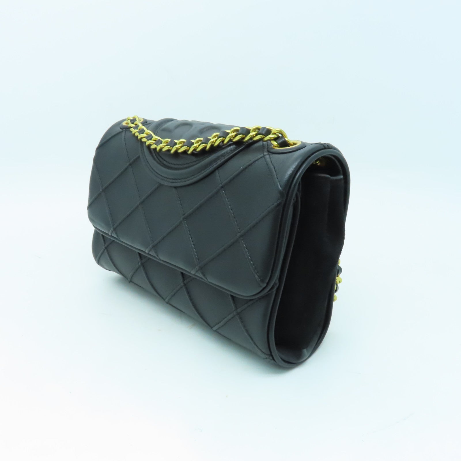 Tory Burch 牛皮皮革Chain Shoulder金扣鏈帶肩背袋黑色