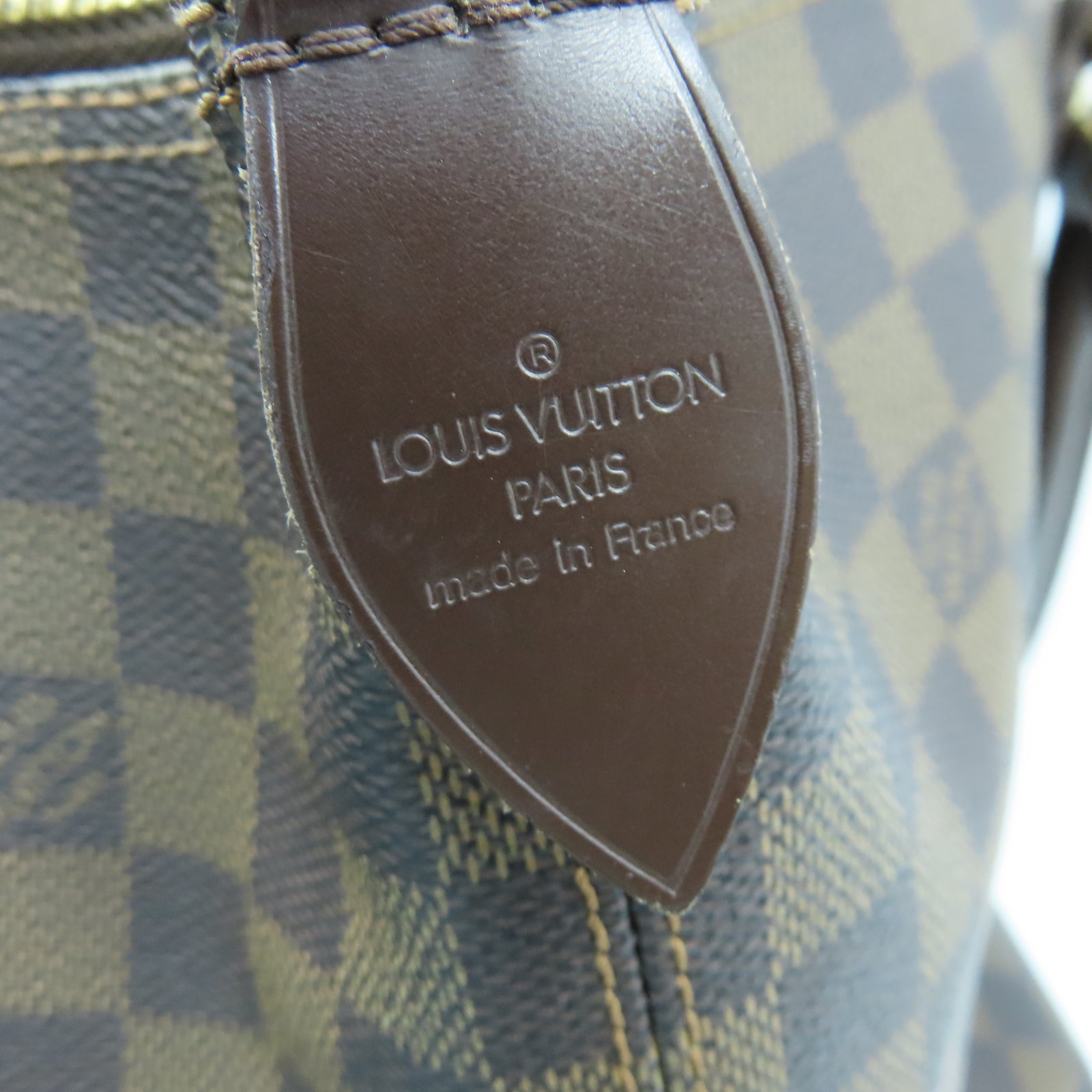 LOUIS VUITTON Damier Ebene Saleya MM金扣手挽袋棕色