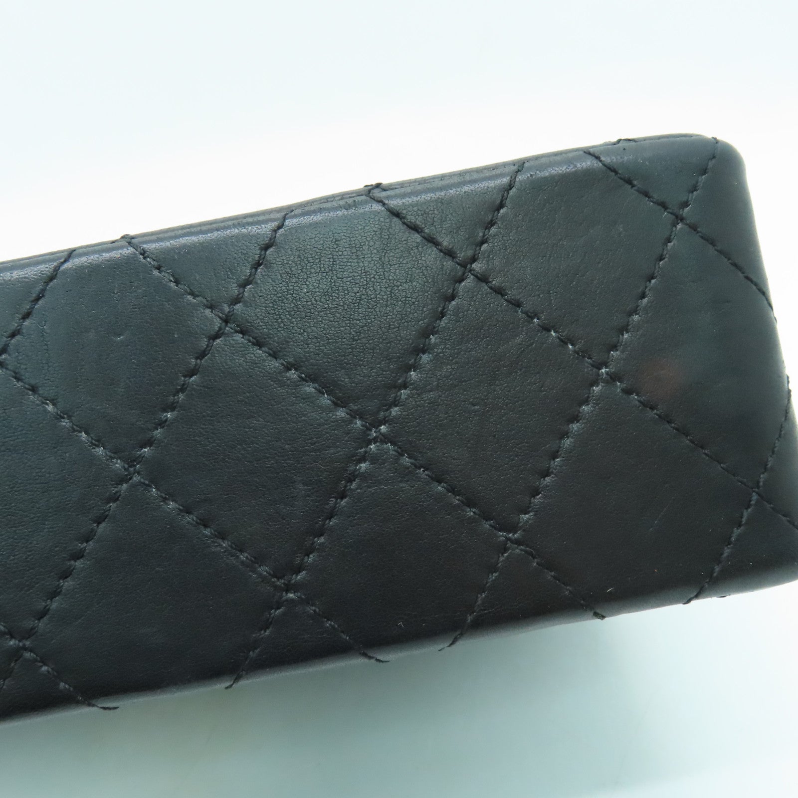 CHANEL 菱格羊皮皮革Chain Shoulder链带肩背袋金扣黑色