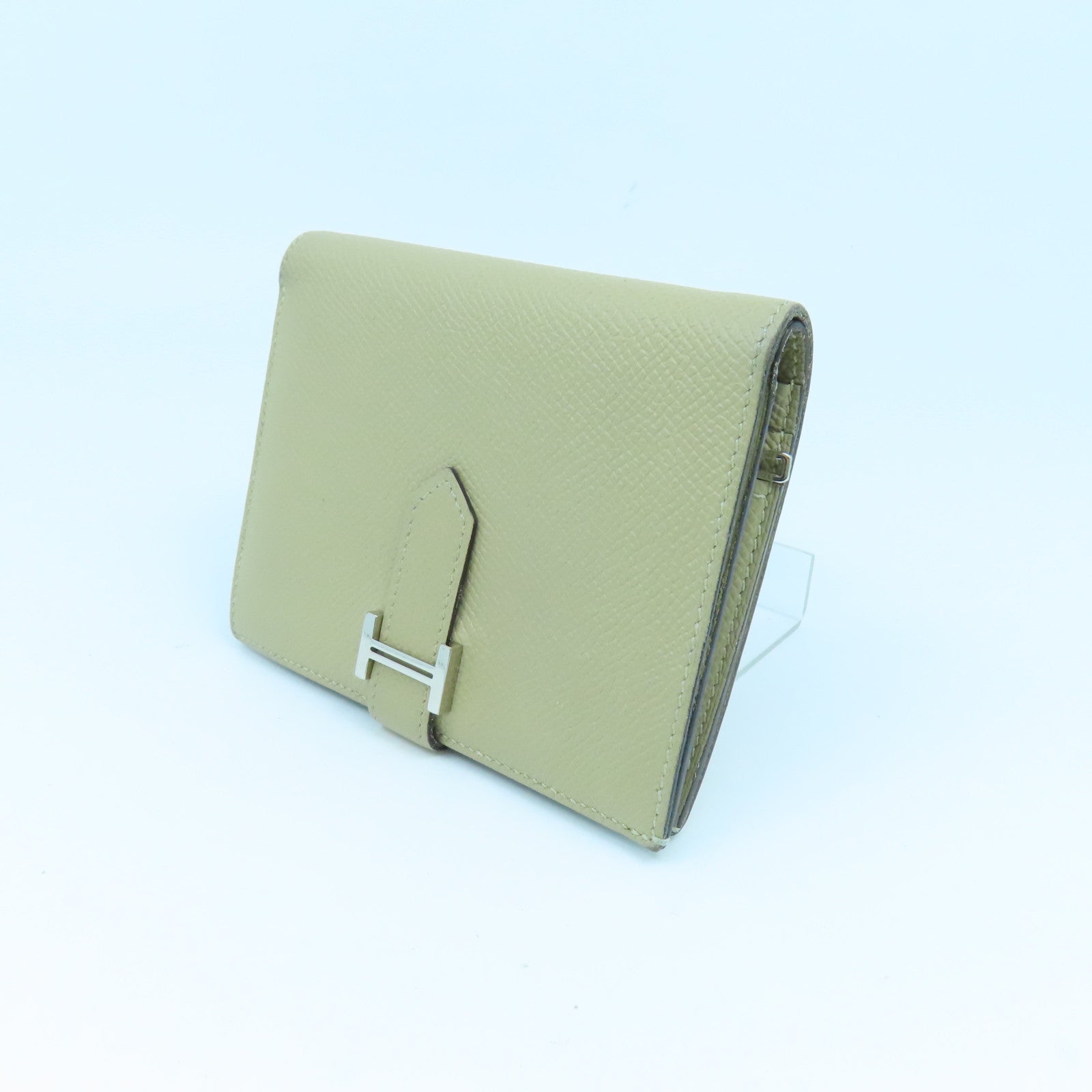 HERMES Epsom皮革Bearn Compact wallet银扣钱包Argile米色