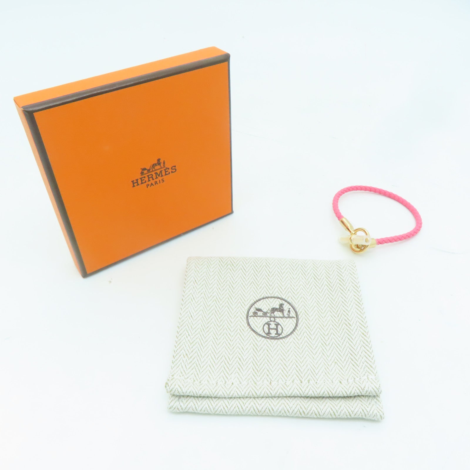 HERMES Swift皮革Glenan Bracelet金扣手鐲粉紅色
