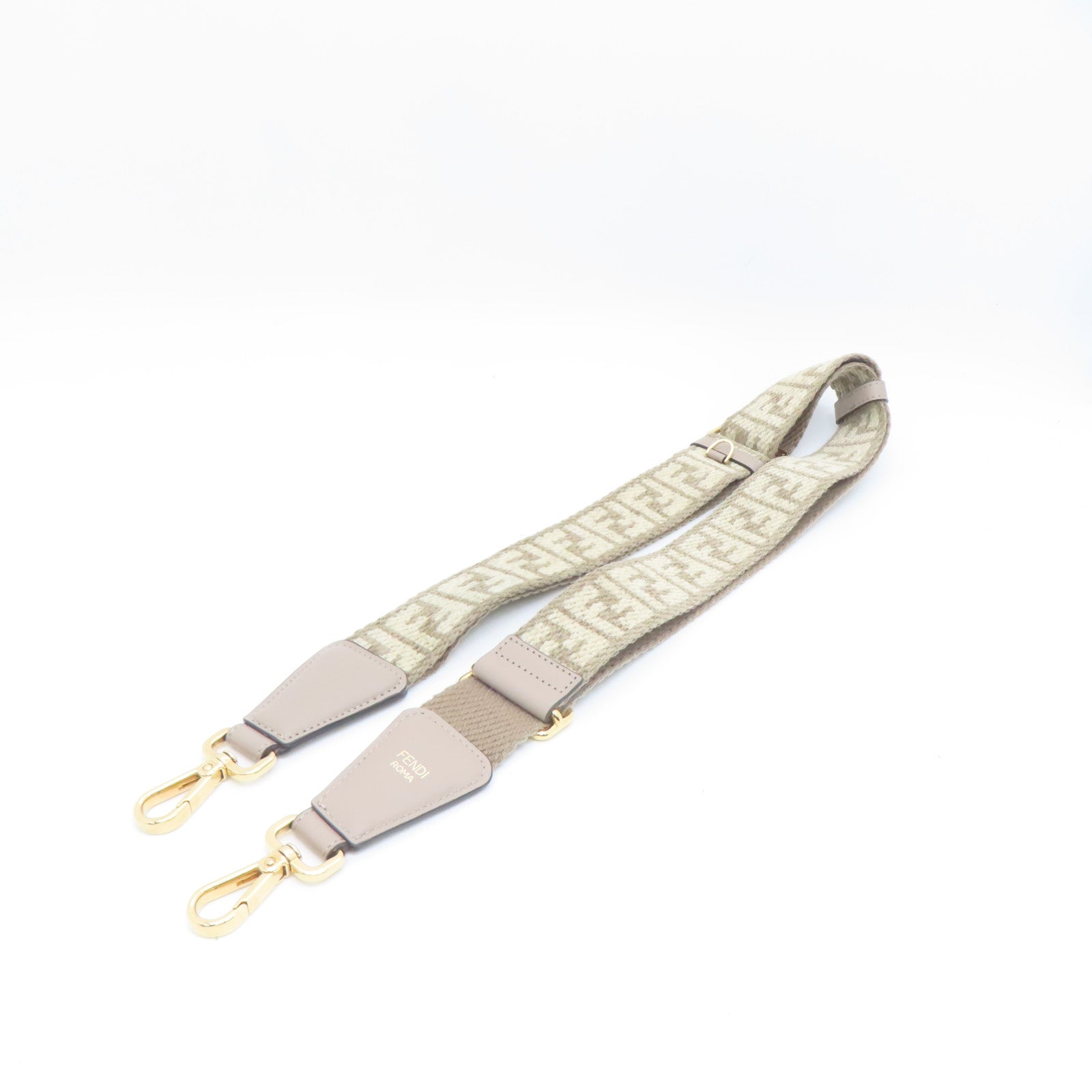 FENDI Fabric/Cowhide Leather Shoulder Strap Gold Buckle Charm Beige