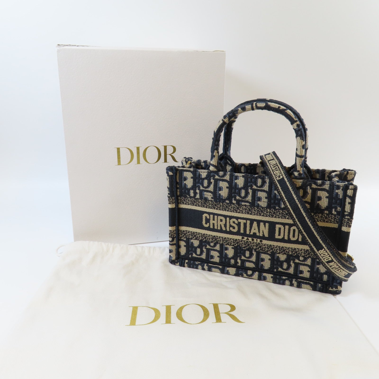 Dior 帆布Mini Book Tote金扣手挽肩背兩用袋藍色/灰色