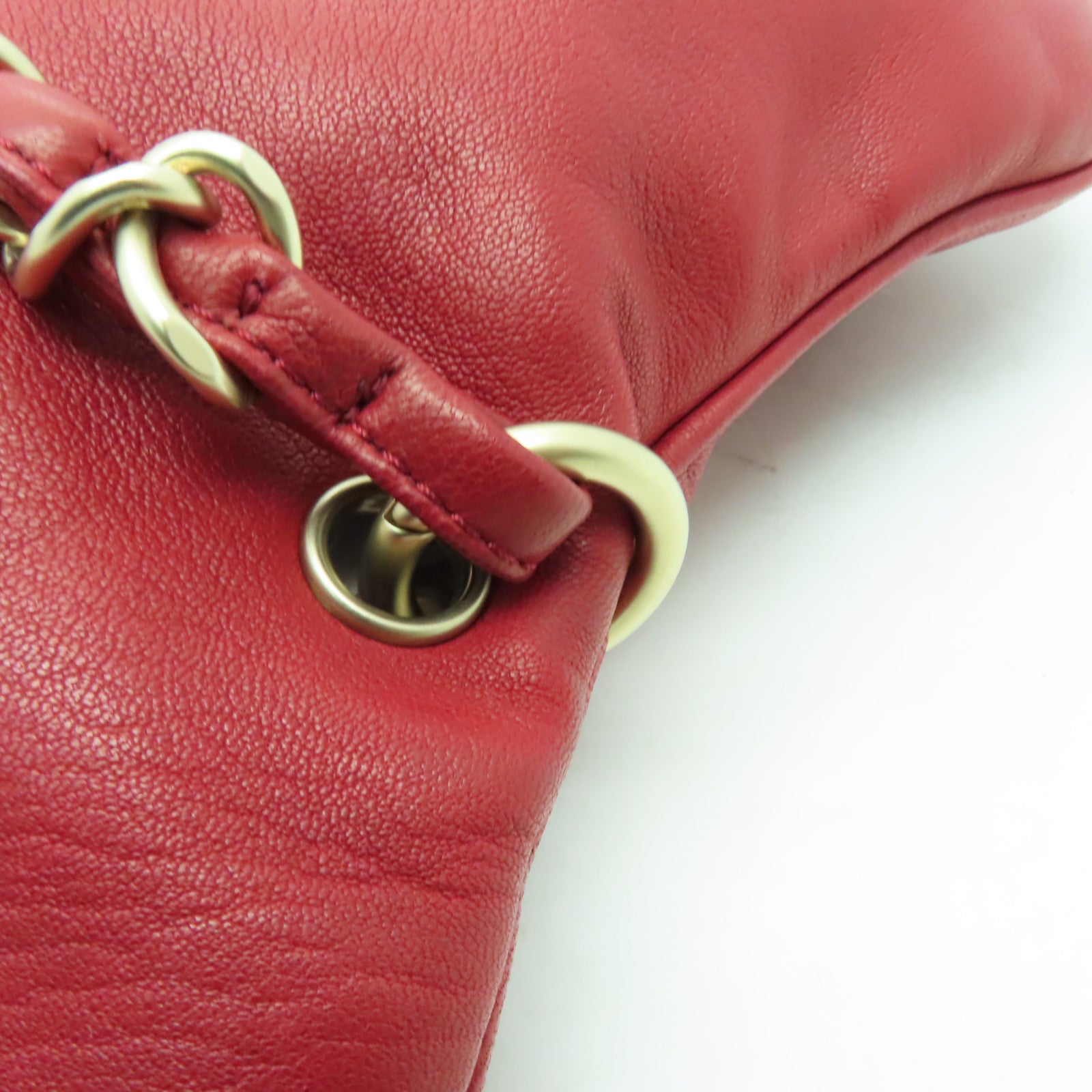 CHANEL 羊皮皮革Chain Shoulder Bag金扣鏈帶肩背袋紅色