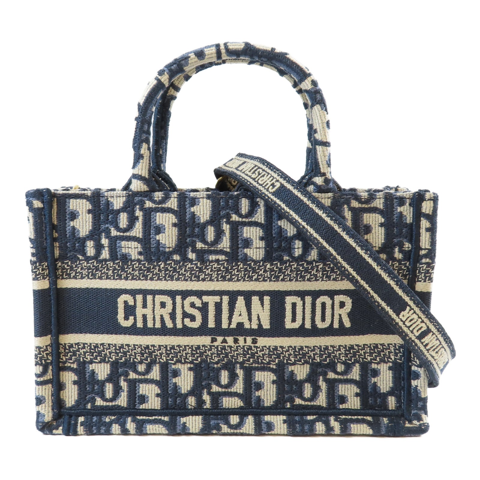 Dior 帆布Mini Book Tote金扣手挽肩背兩用袋藍色/灰色