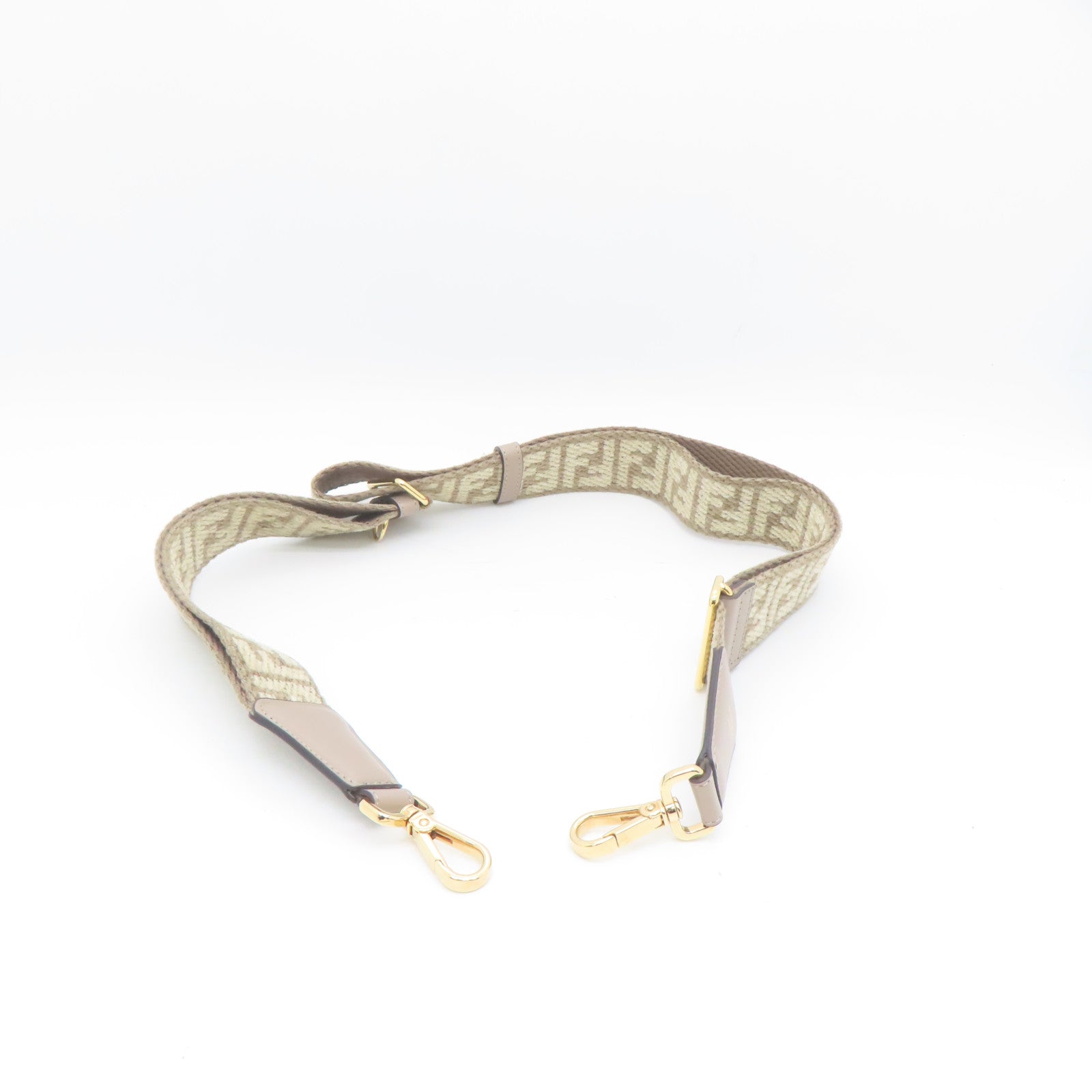 FENDI Fabric/Cowhide Leather Shoulder Strap Gold Buckle Charm Beige