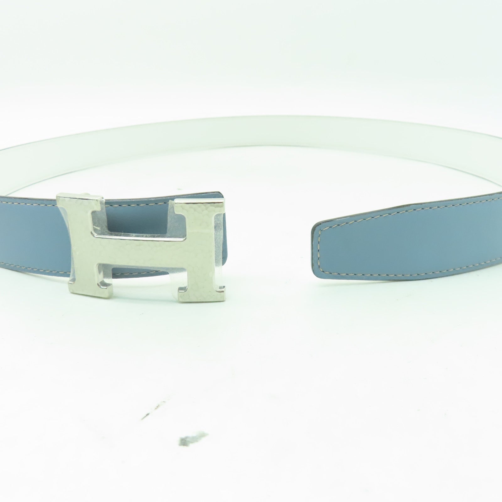 HERMES Veau Epsom皮革Belt銀扣皮帶灰水藍色