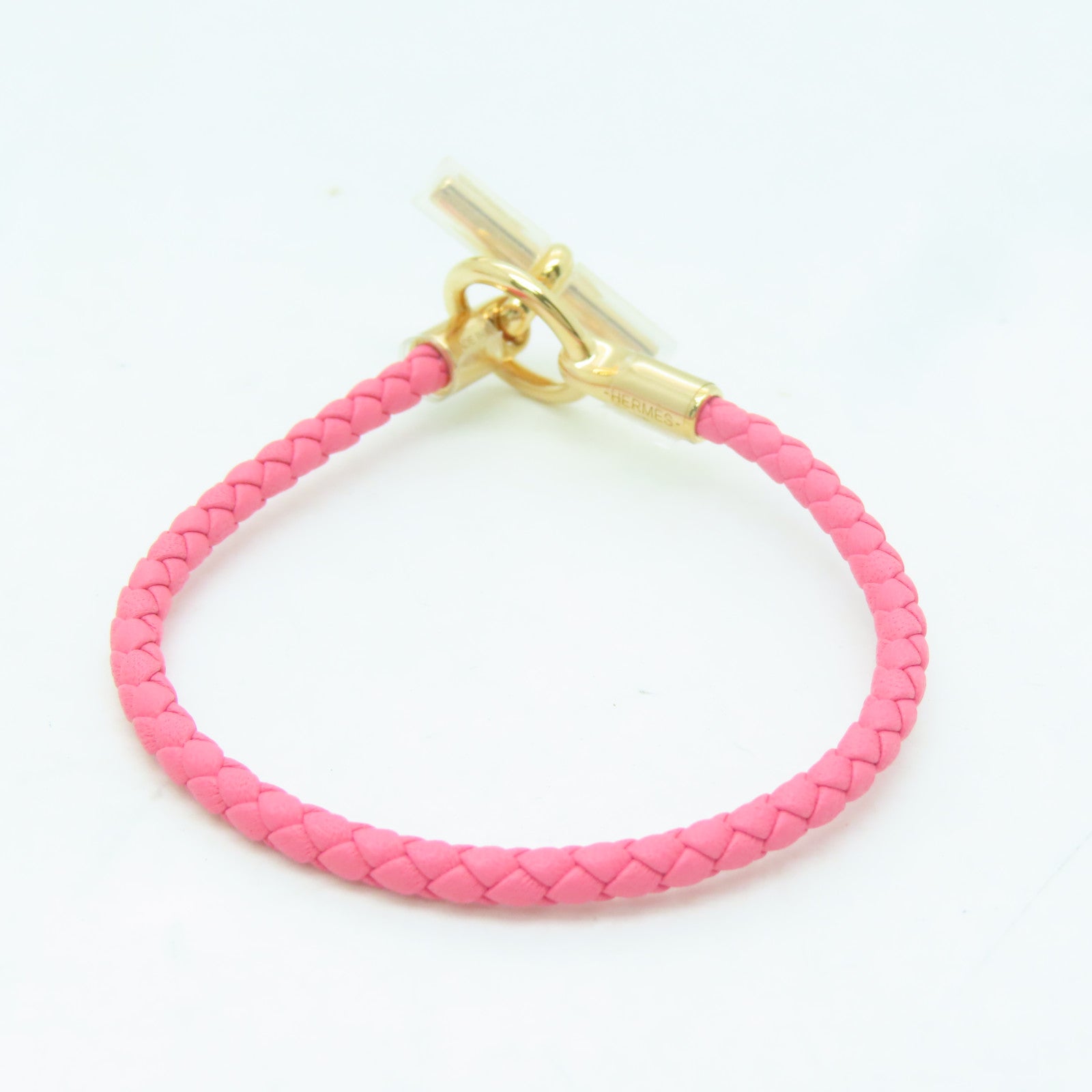 HERMES Swift皮革Glenan Bracelet金扣手鐲粉紅色