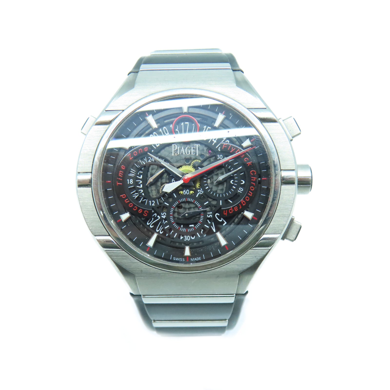 PIAGET Polo FortyFive 45mm Stainless Steel Watch Automatic Movement Black/Red