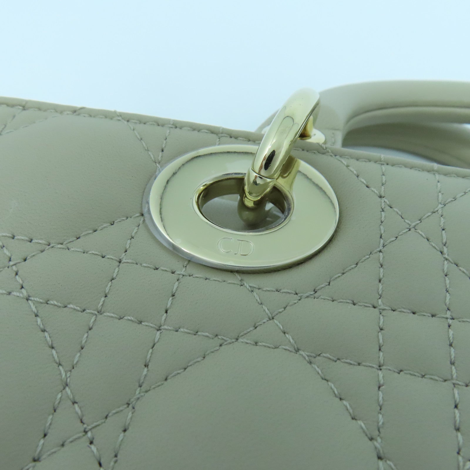 Dior 羊皮皮革Lady D-Joy金扣手挽肩背兩用袋米色