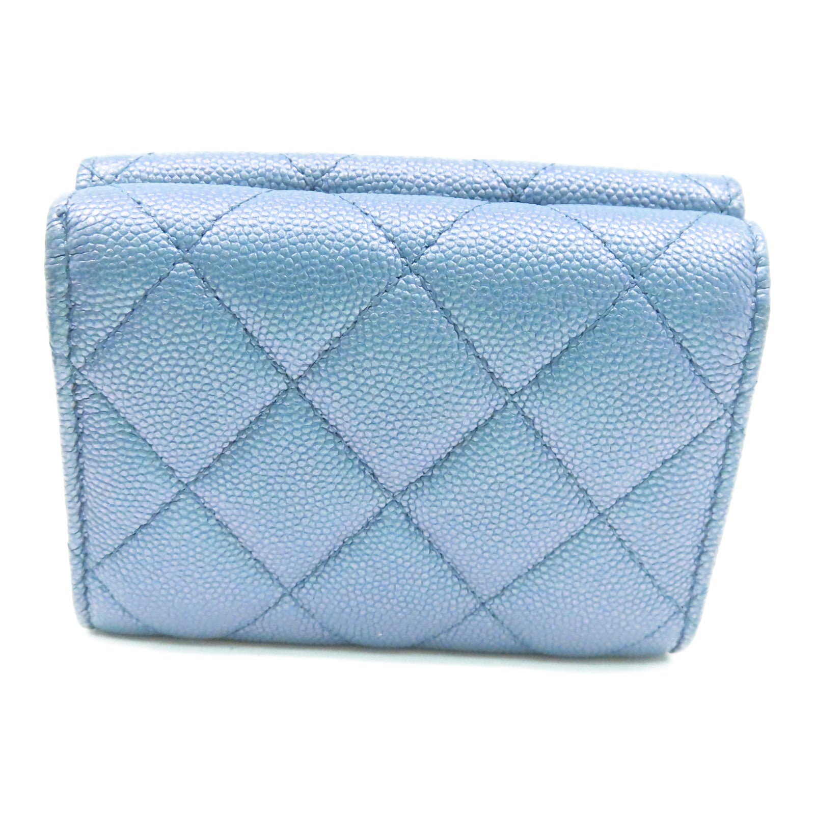 CHANEL 菱格Caviar皮革Wallet金扣錢包藍色