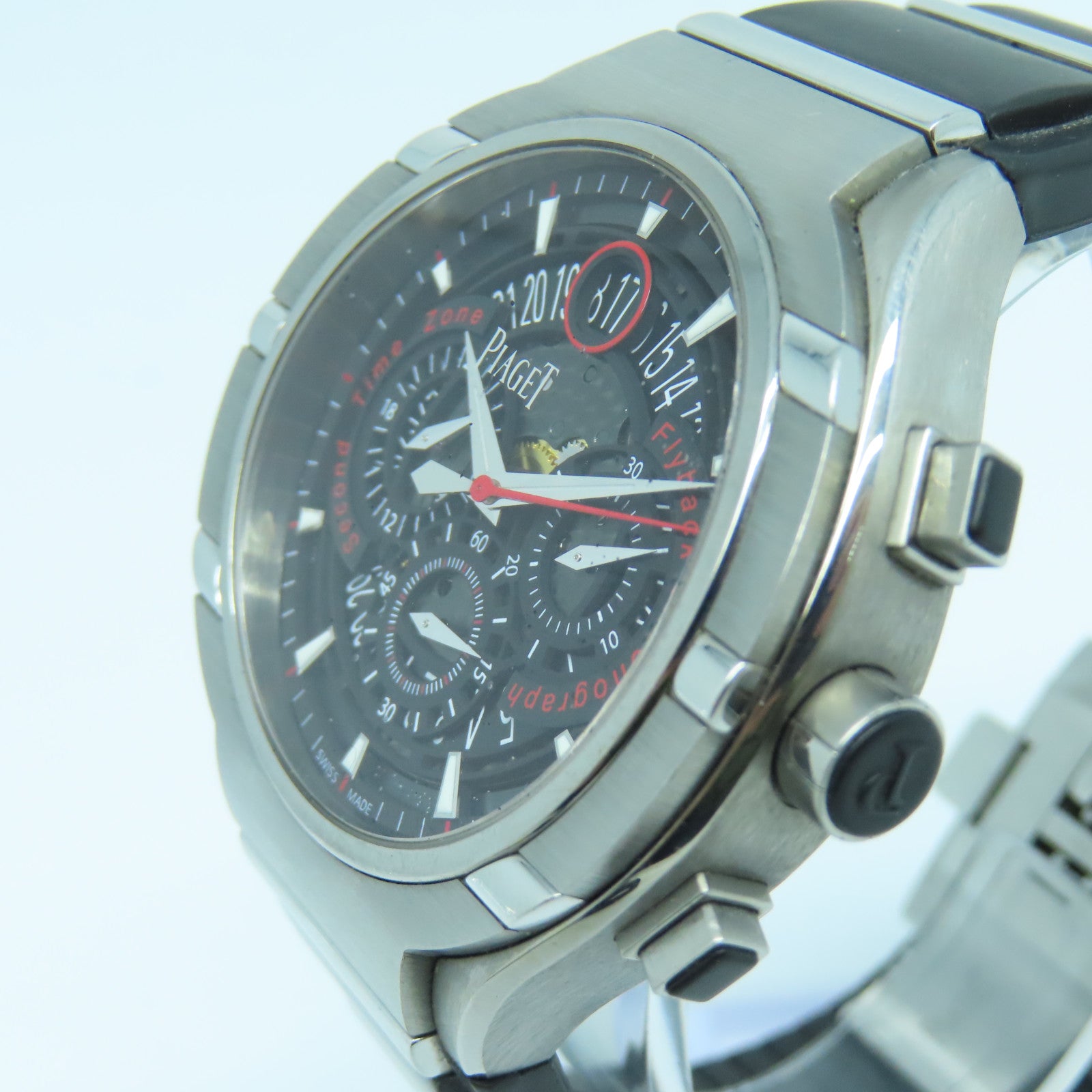 PIAGET Polo FortyFive 45mm Stainless Steel Watch Automatic Movement Black/Red