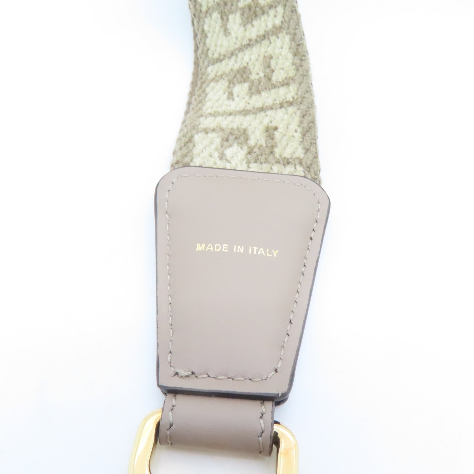 FENDI Fabric/Cowhide Leather Shoulder Strap Gold Buckle Charm Beige