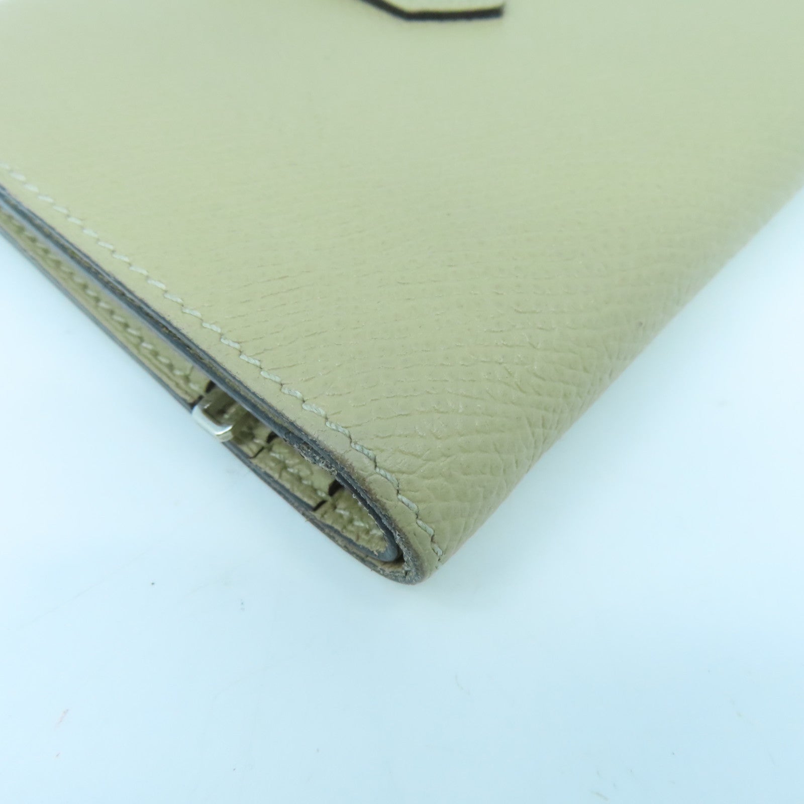 HERMES Epsom皮革Bearn Compact wallet银扣钱包Argile米色
