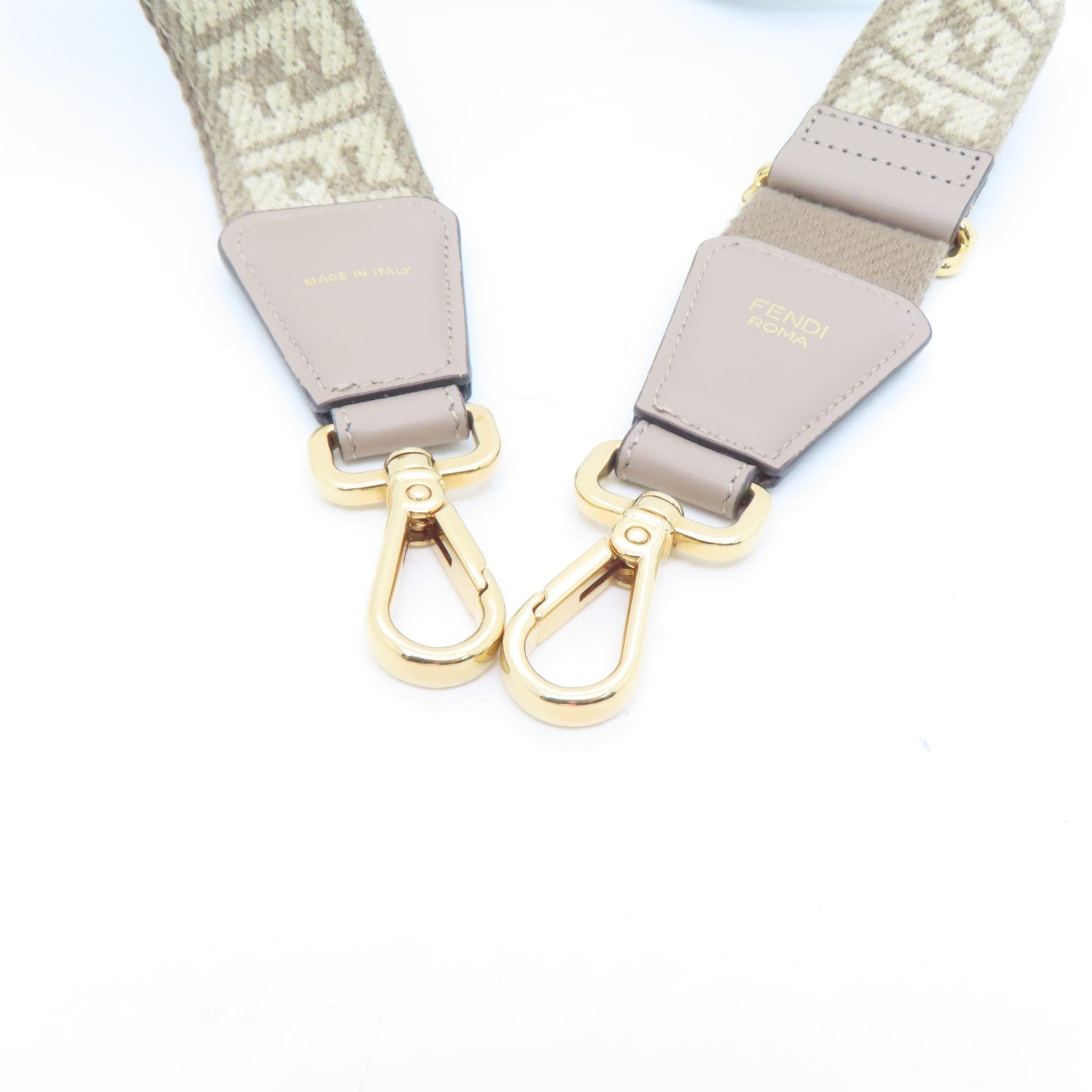 FENDI Fabric/Cowhide Leather Shoulder Strap Gold Buckle Charm Beige