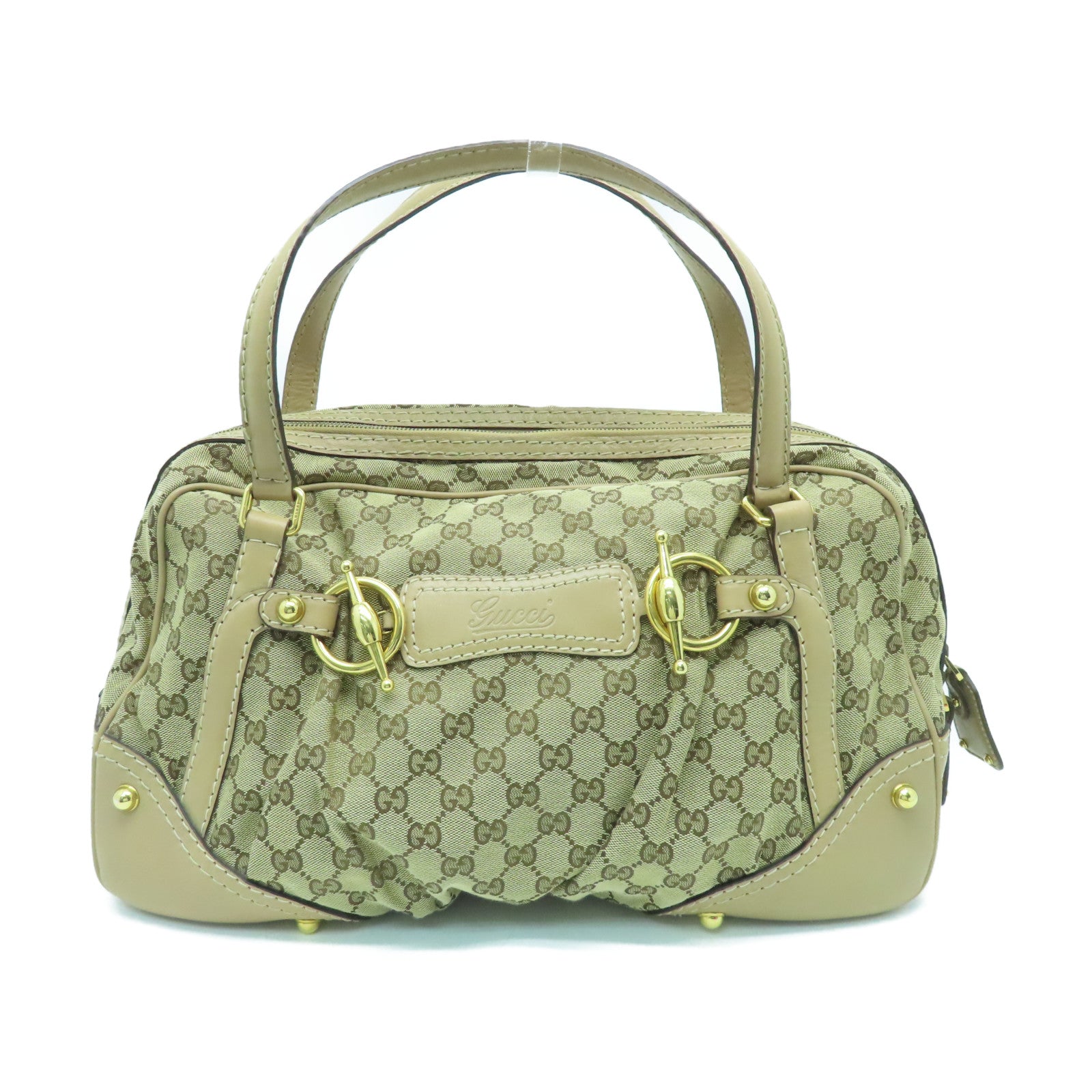 GUCCI Canvas Boston Bag Gold Buckle Boston Bag Beige