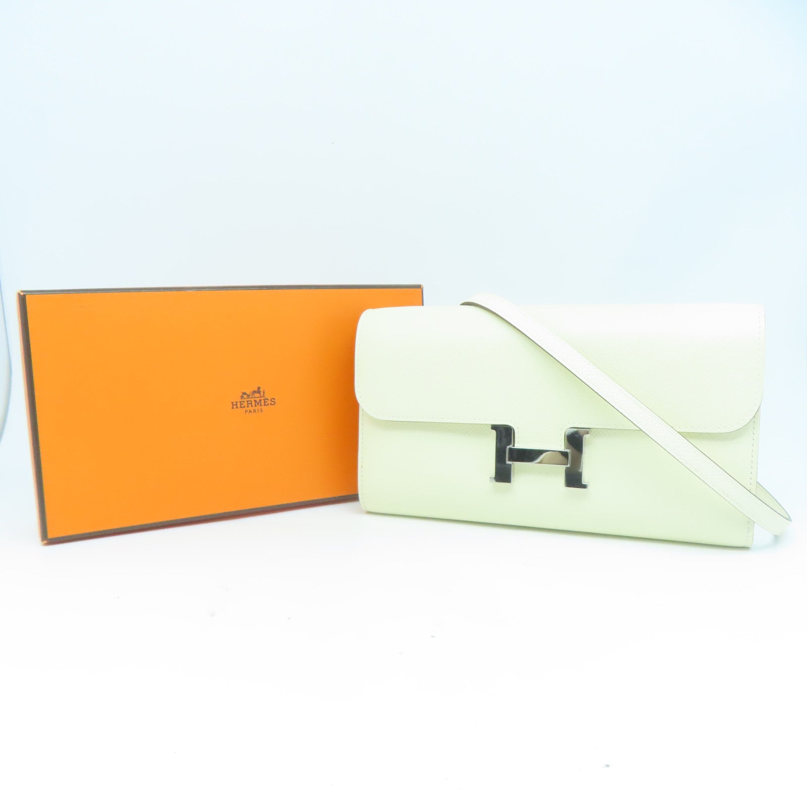 HERMES Veau Epsom皮革Constance To Go銀扣肩背袋米色