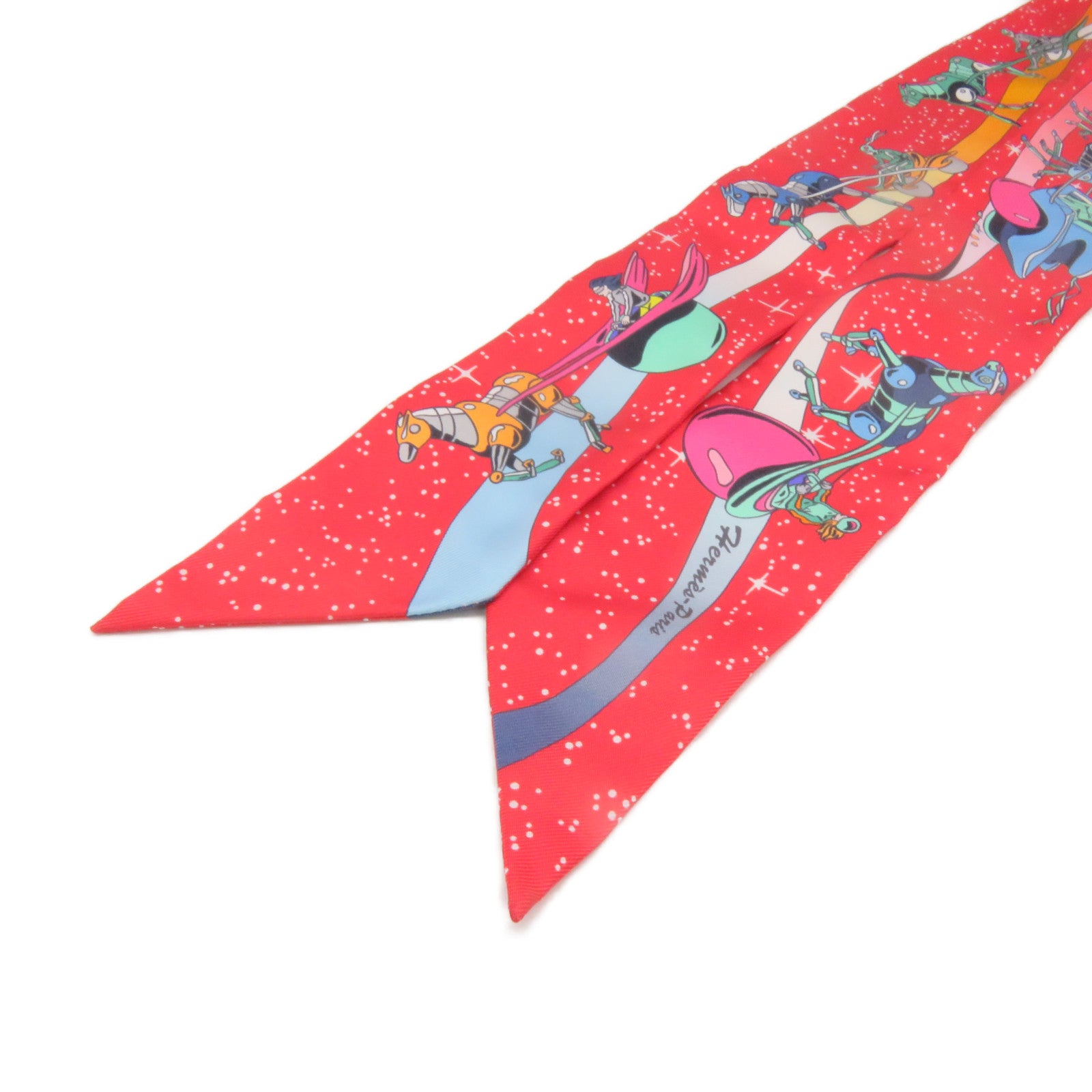 HERMES Silk Twilly Scarf Red/Color