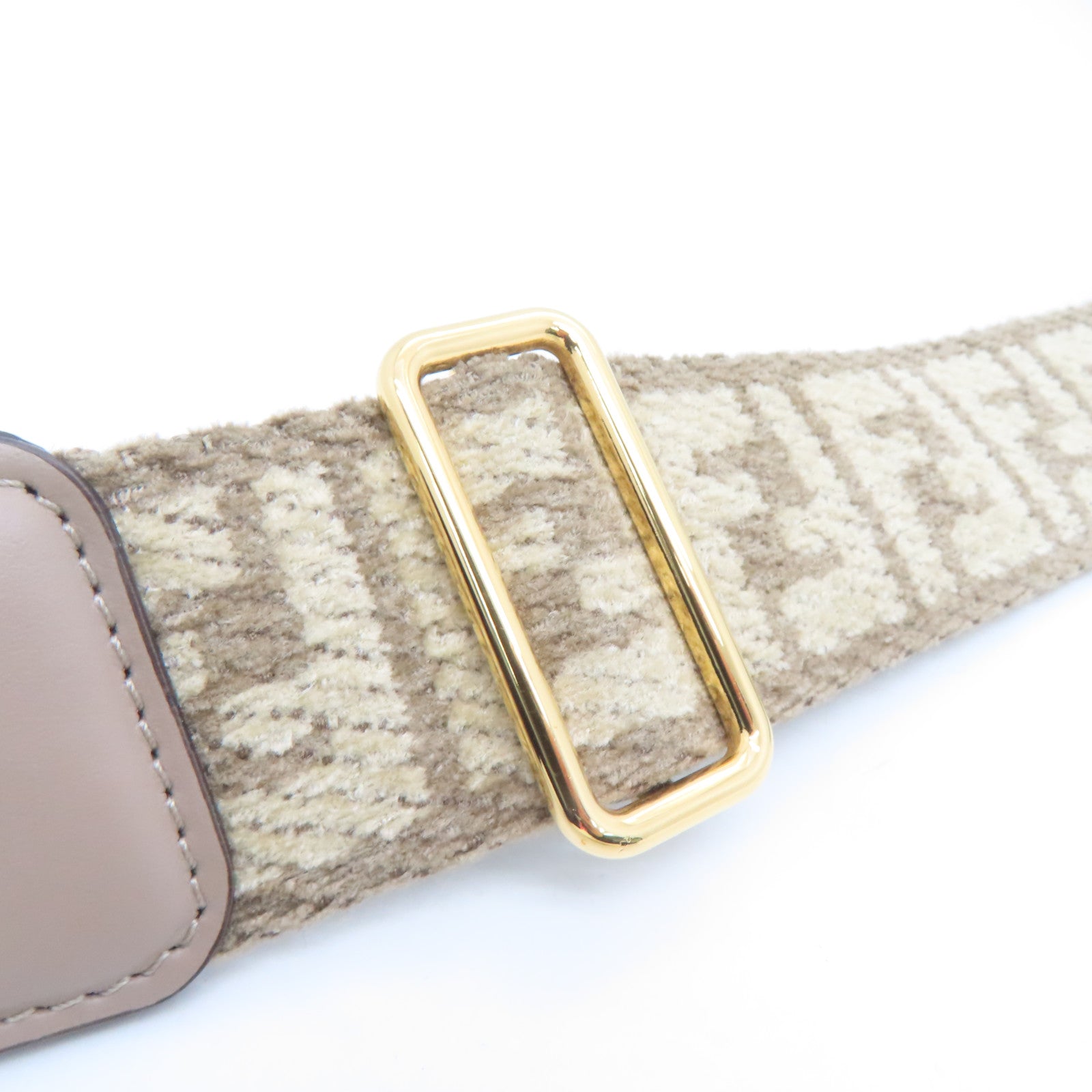 FENDI Fabric/Cowhide Leather Shoulder Strap Gold Buckle Charm Beige