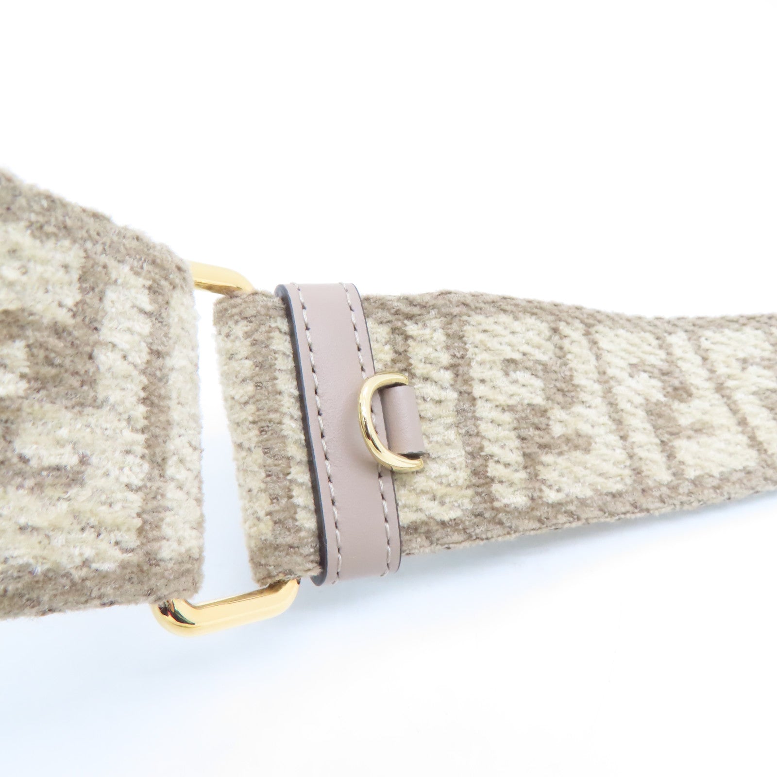 FENDI Fabric/Cowhide Leather Shoulder Strap Gold Buckle Charm Beige