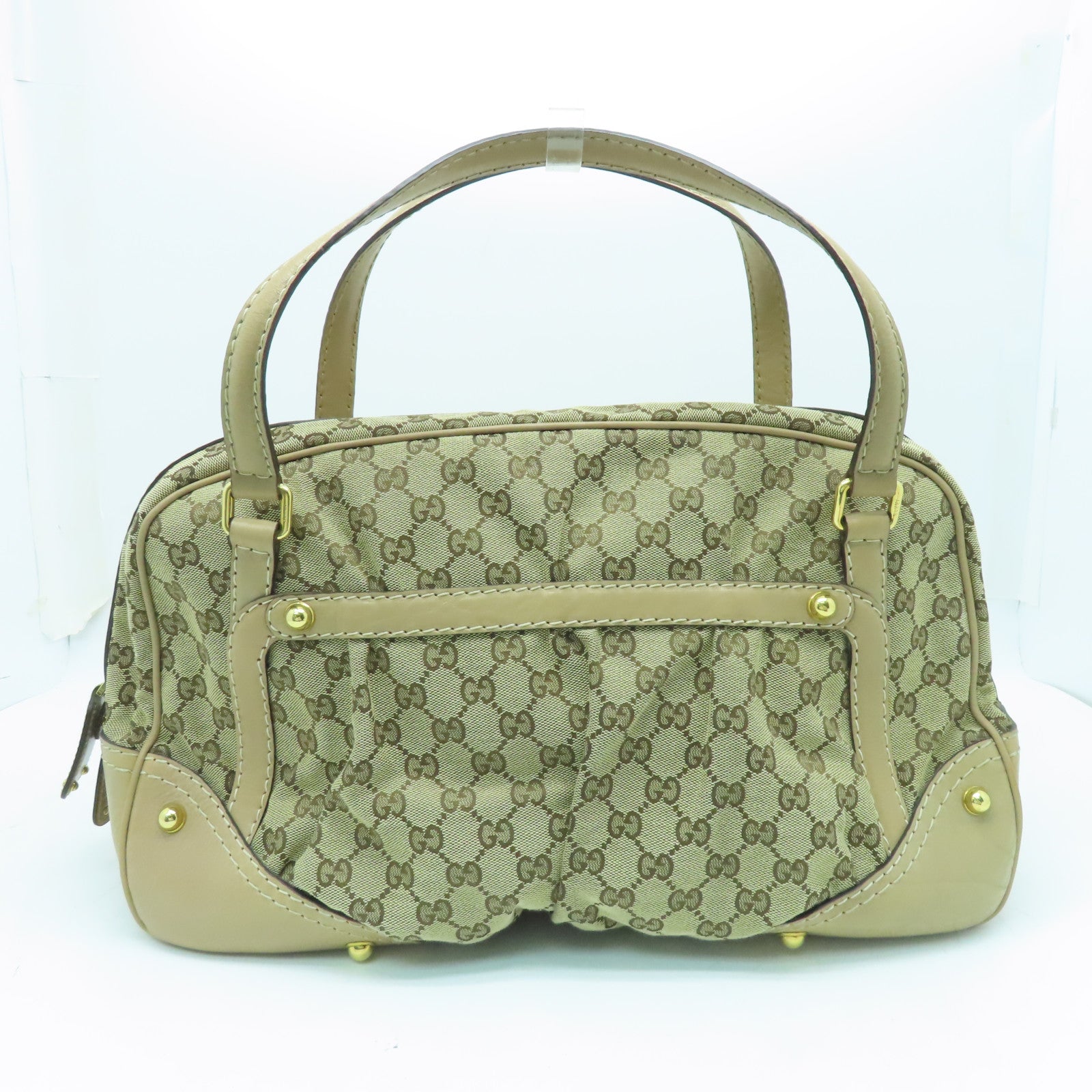 GUCCI Canvas Boston Bag Gold Buckle Boston Bag Beige