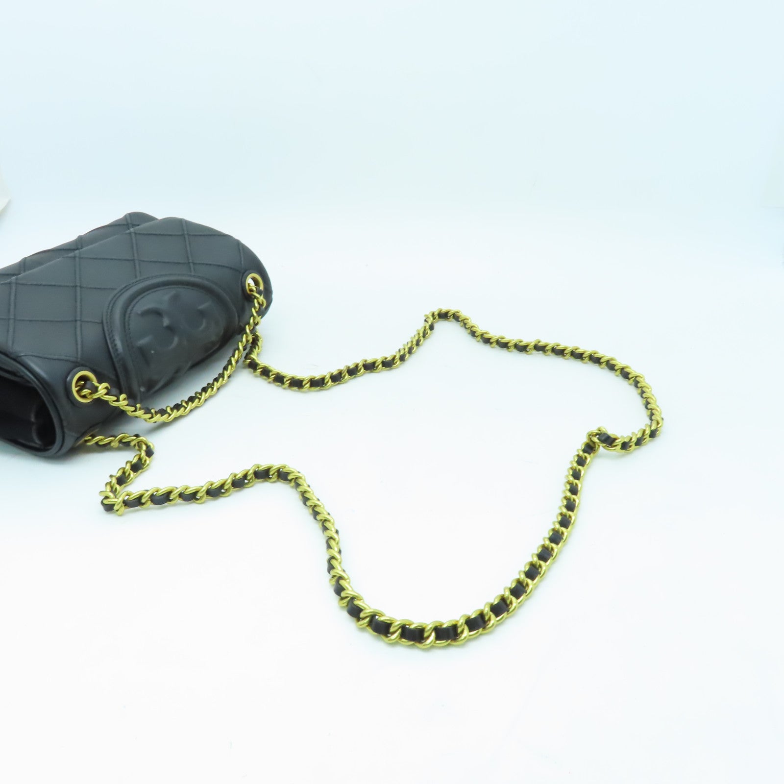 Tory Burch 牛皮皮革Chain Shoulder金扣鏈帶肩背袋黑色