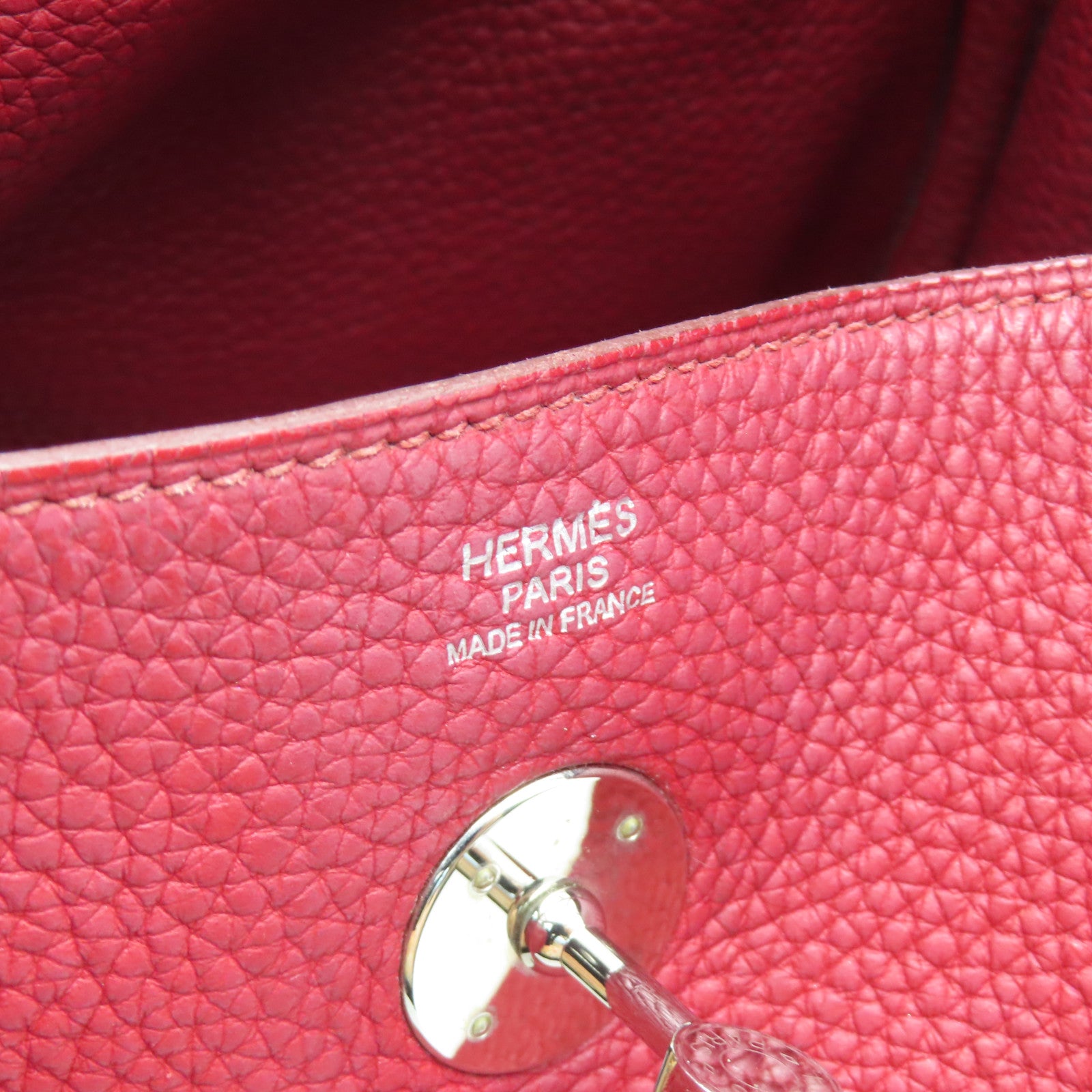 HERMES 【激減優惠】Clemence皮革Lindy 30銀扣手挽肩背兩用袋紅色