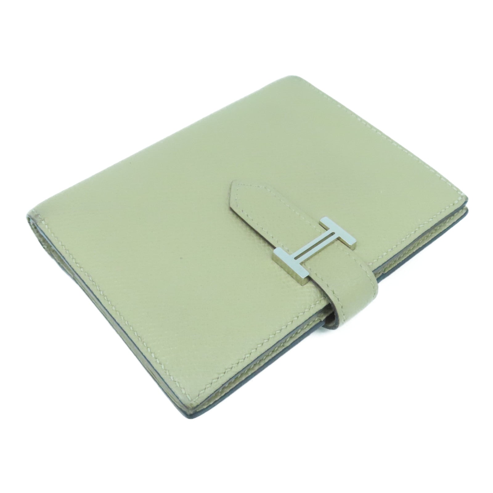 HERMES Epsom皮革Bearn Compact wallet银扣钱包Argile米色