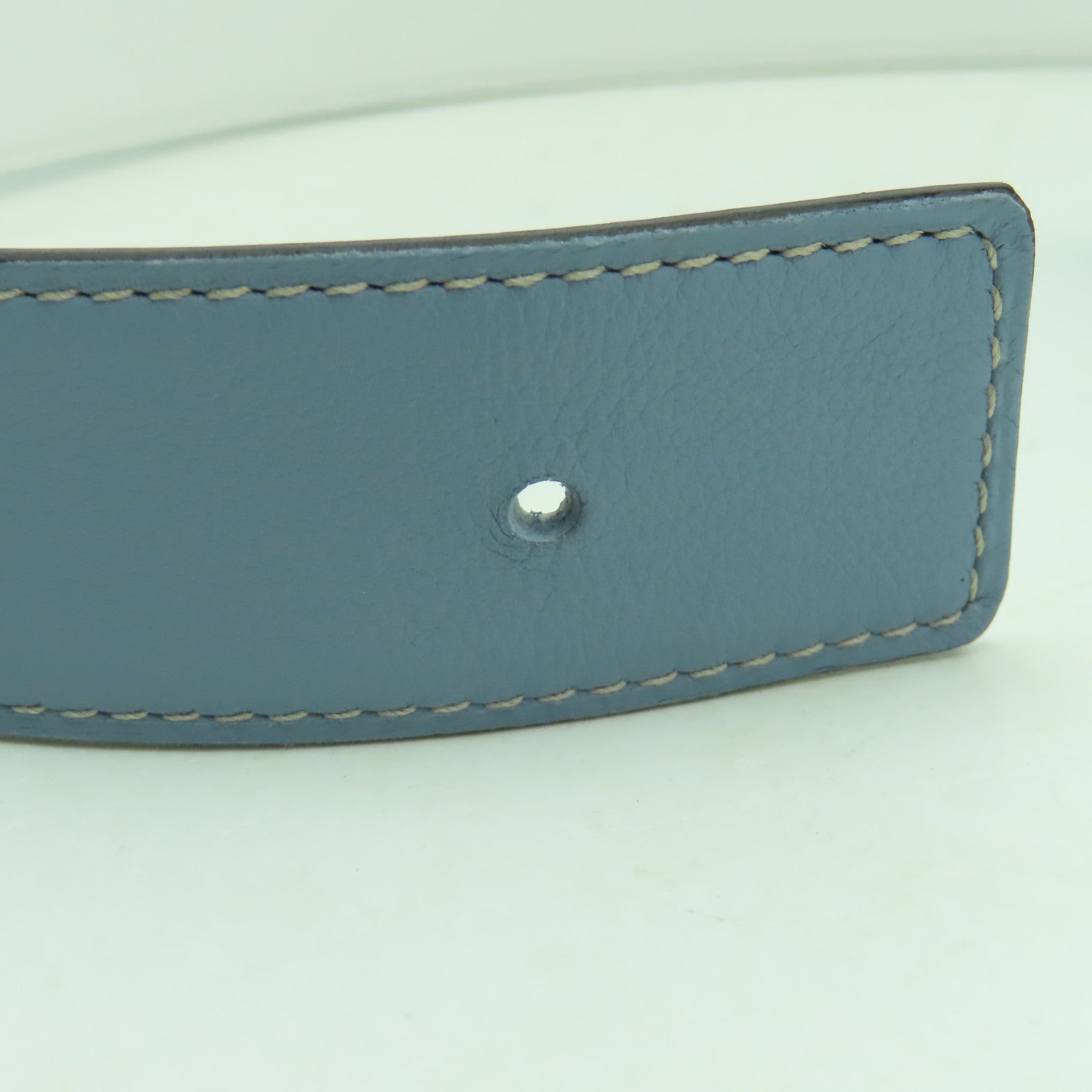 HERMES Veau Epsom皮革Belt銀扣皮帶灰水藍色
