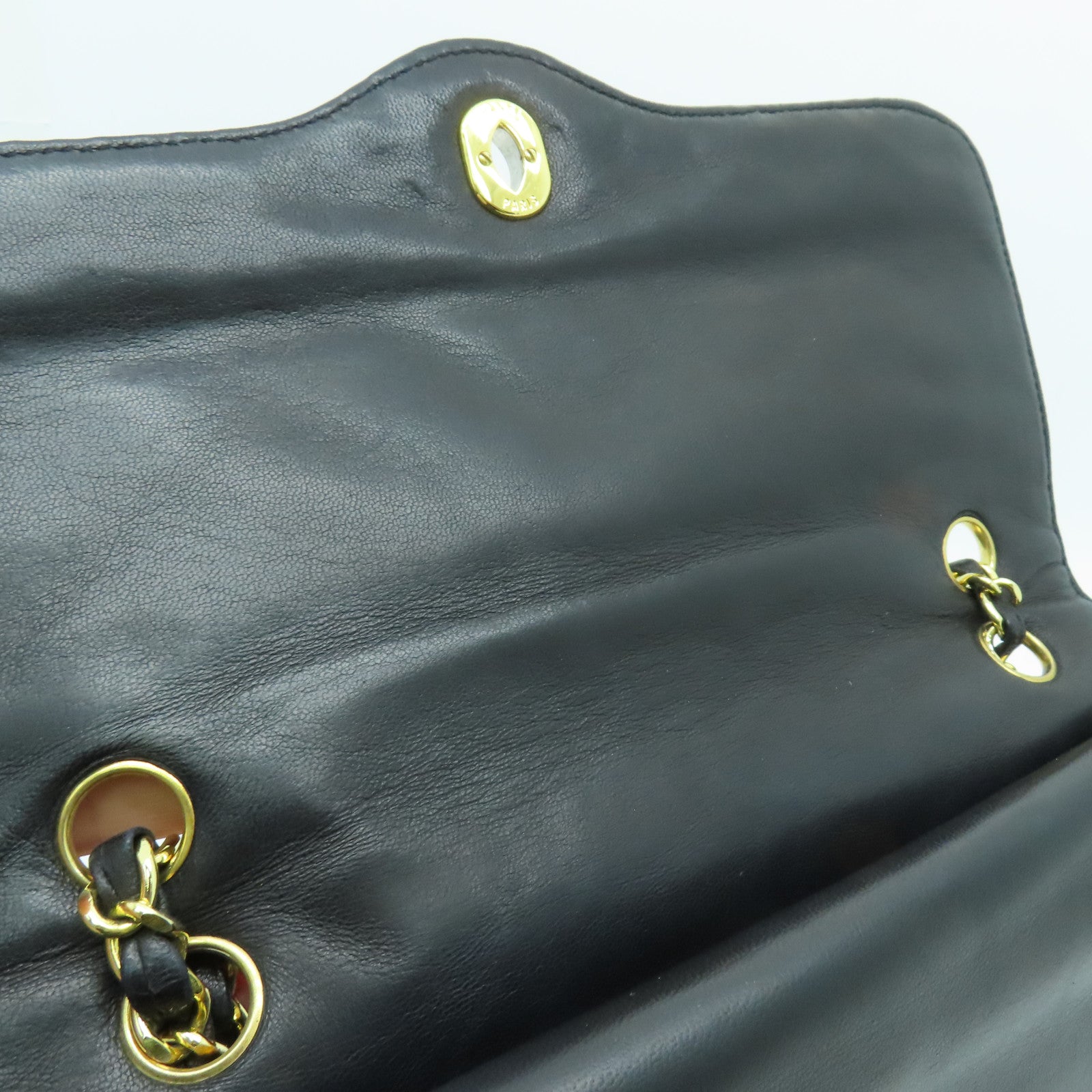 CHANEL 菱格羊皮皮革Chain Shoulder链带肩背袋金扣黑色