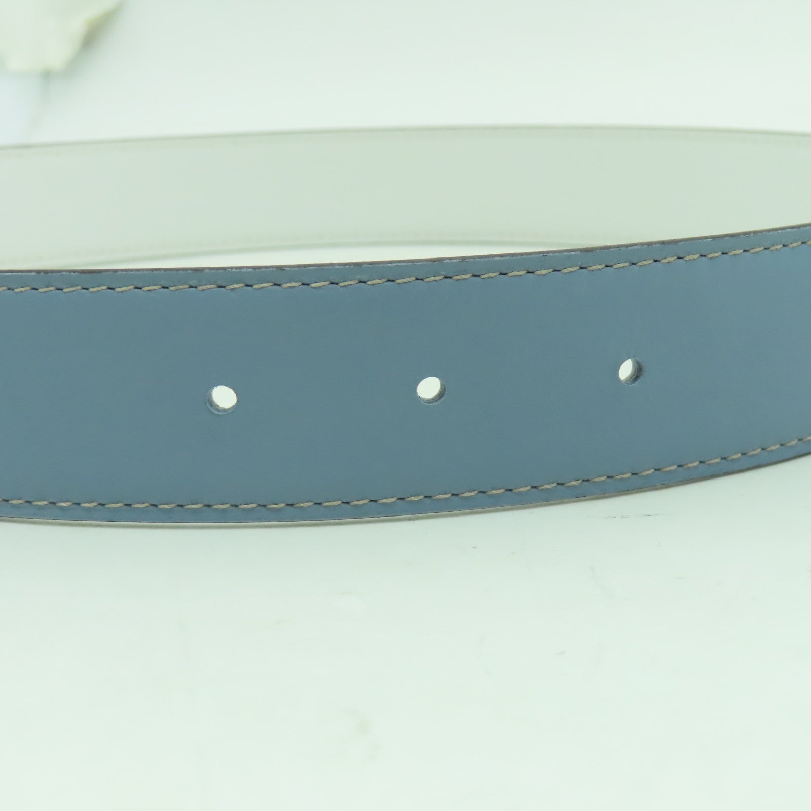 HERMES Veau Epsom皮革Belt銀扣皮帶灰水藍色