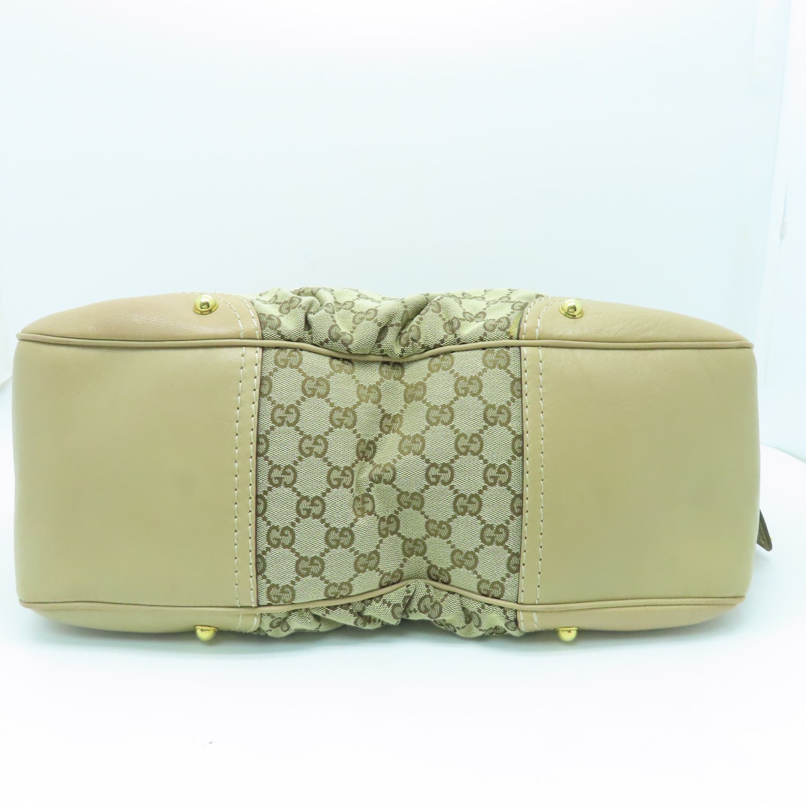 GUCCI Canvas Boston Bag Gold Buckle Boston Bag Beige