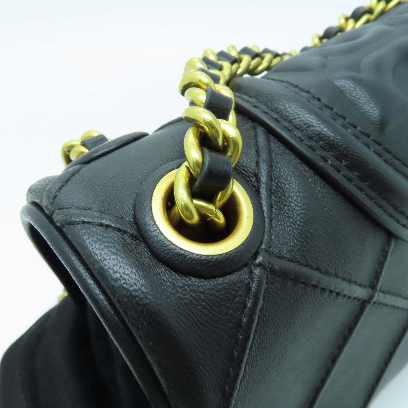 Tory Burch 牛皮皮革Chain Shoulder金扣鏈帶肩背袋黑色