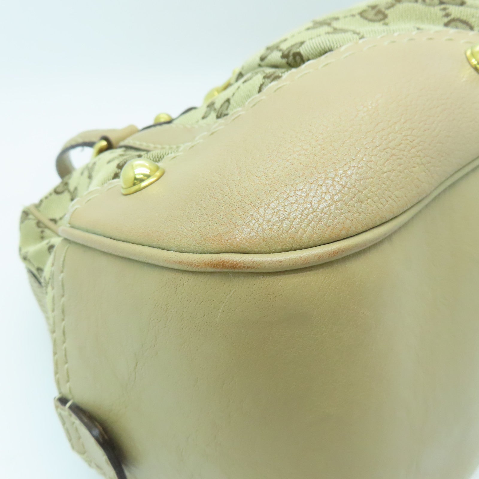 GUCCI Canvas Boston Bag Gold Buckle Boston Bag Beige